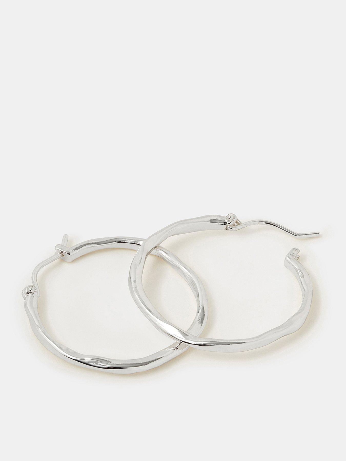 Image 3 of 3 of Accessorize Sterling-Plated Molten Hoop Earrings - Silver