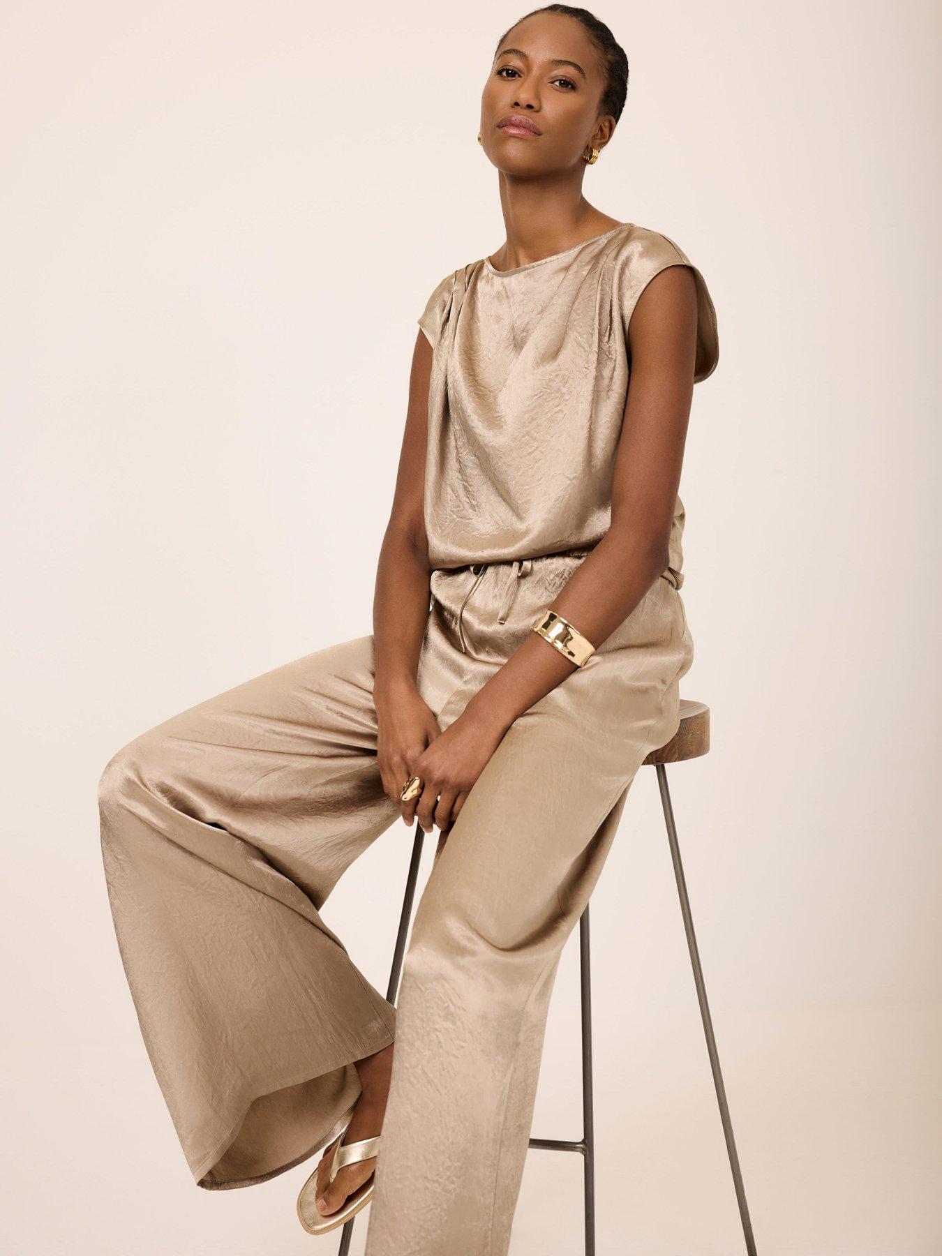 Image 2 of 6 of Mint Velvet Metallic Satin Top - Gold