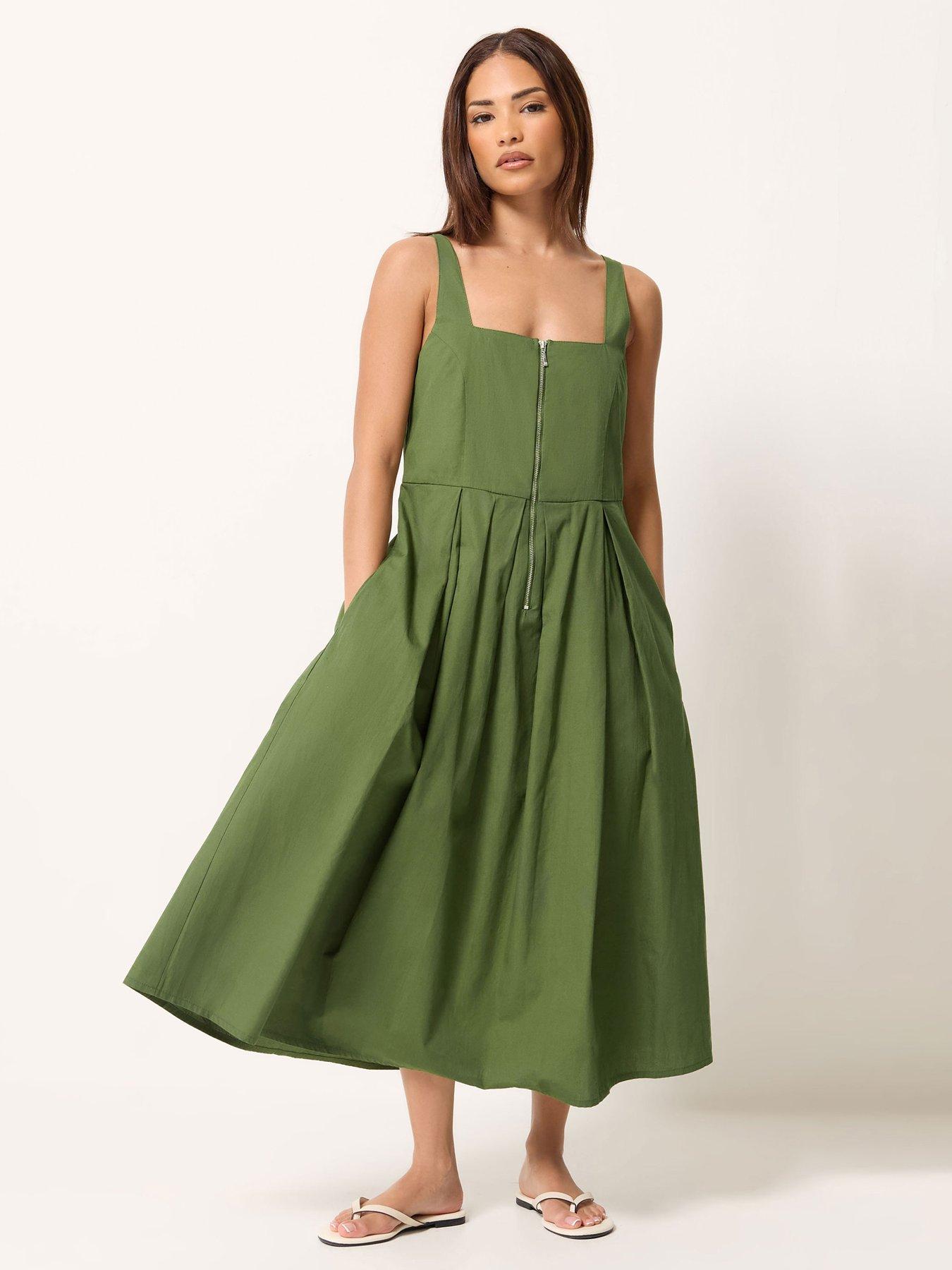 Image 1 of 4 of PixieGirl Petite Zip Front Midi Dress