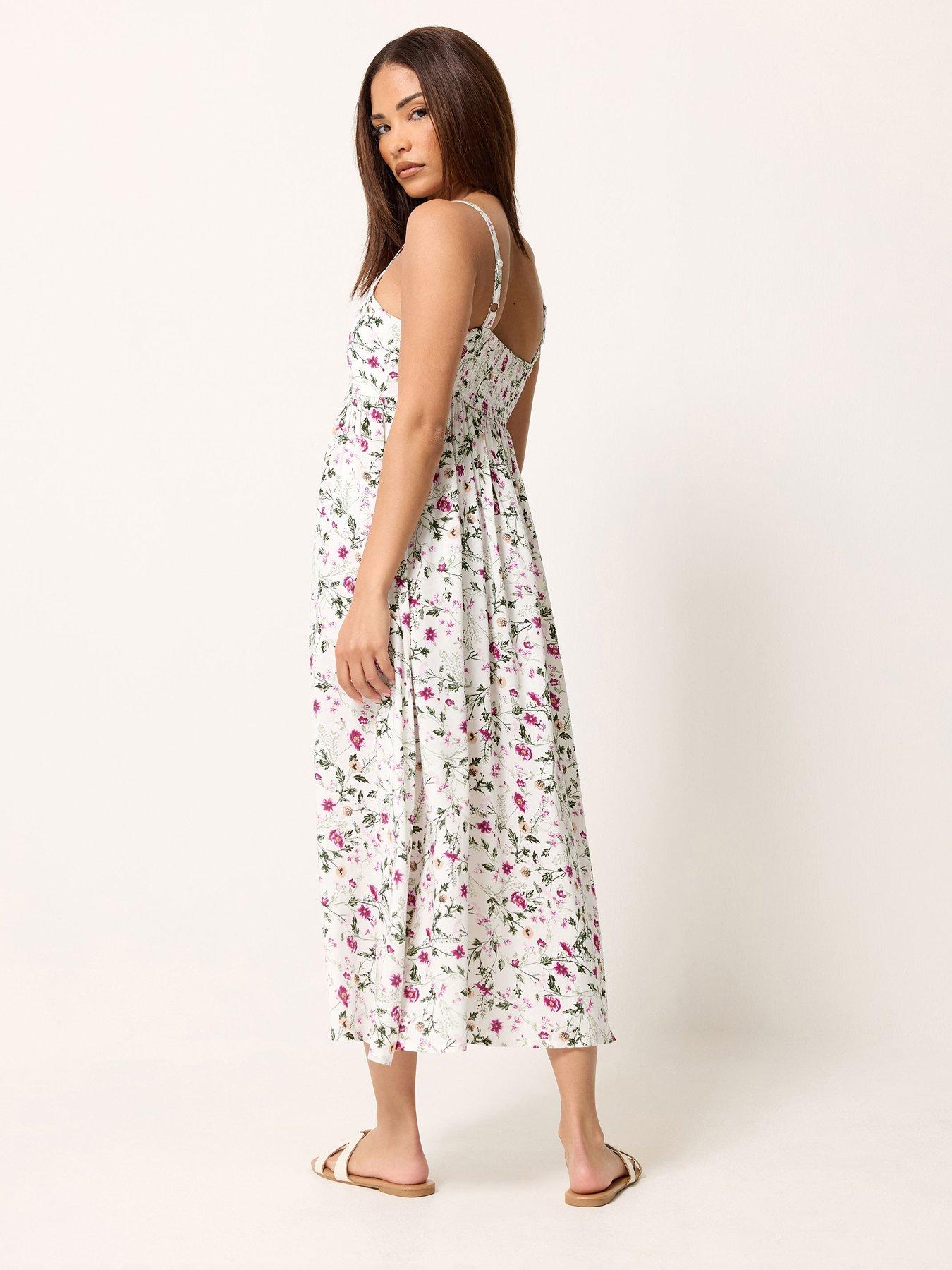 Image 2 of 4 of PixieGirl Petite Ditsy Print Midi Dress - Pink