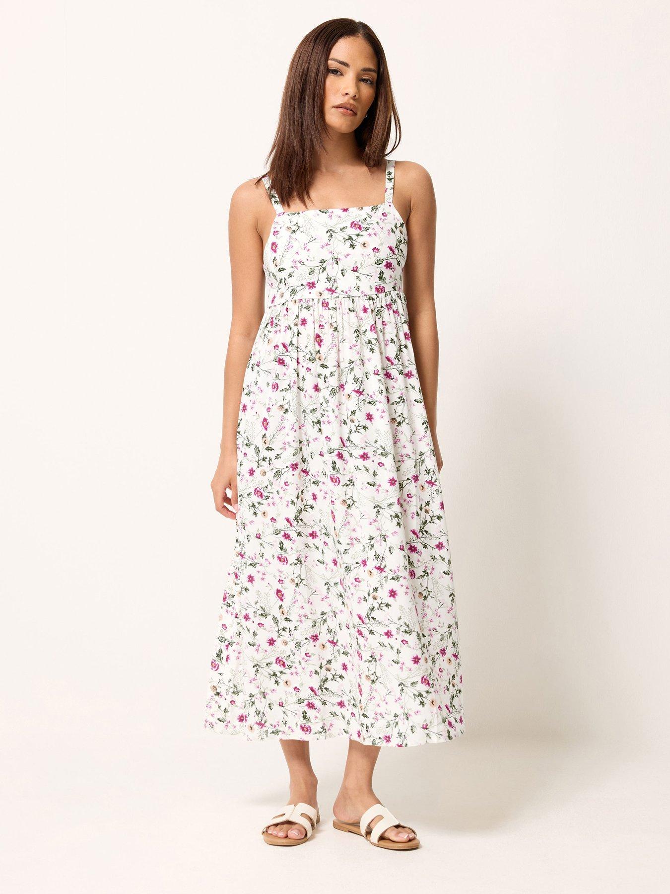 Image 3 of 4 of PixieGirl Petite Ditsy Print Midi Dress - Pink