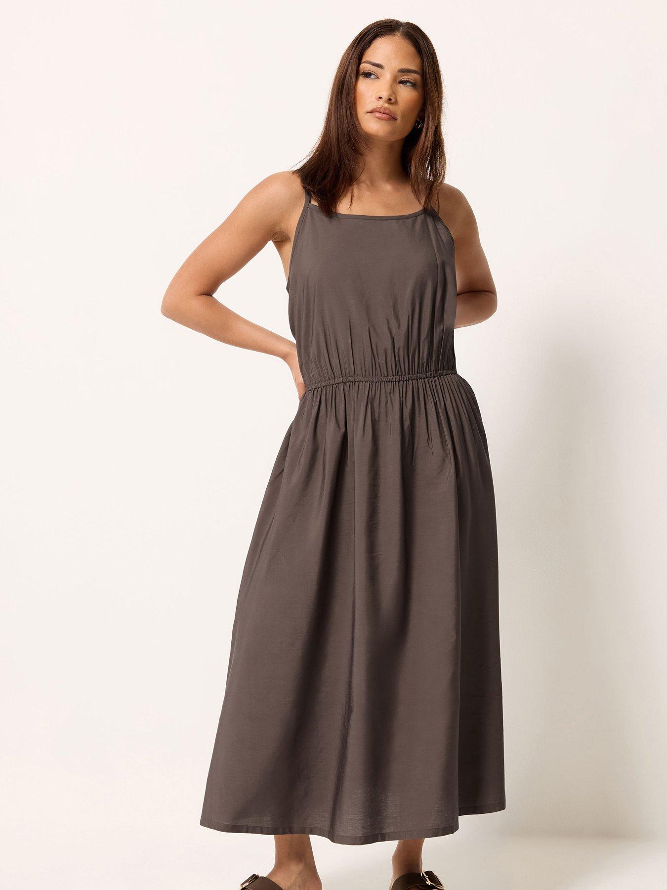 Image 1 of 4 of PixieGirl Petite Midi Dress - Brown