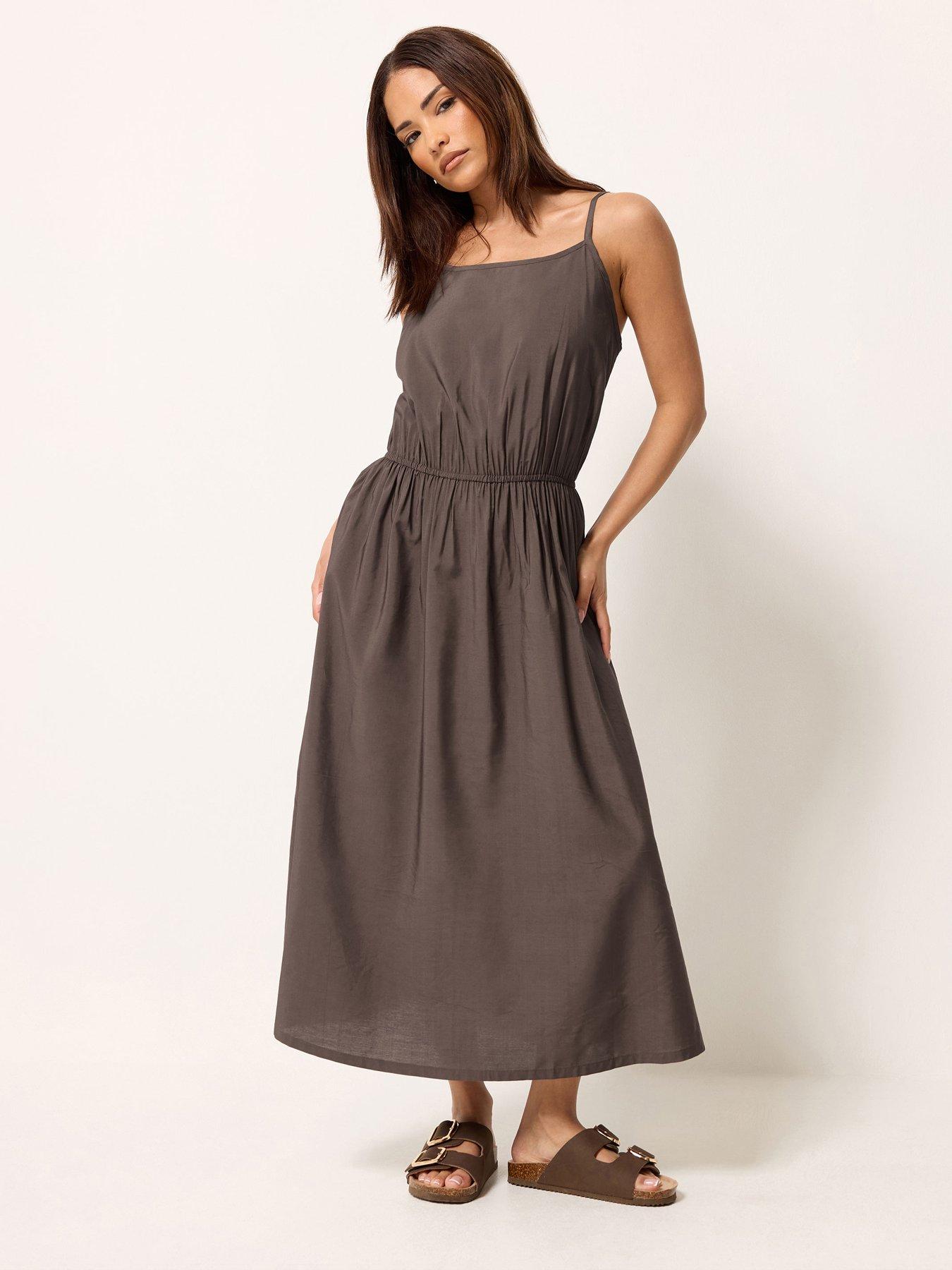 Image 3 of 4 of PixieGirl Petite Midi Dress - Brown