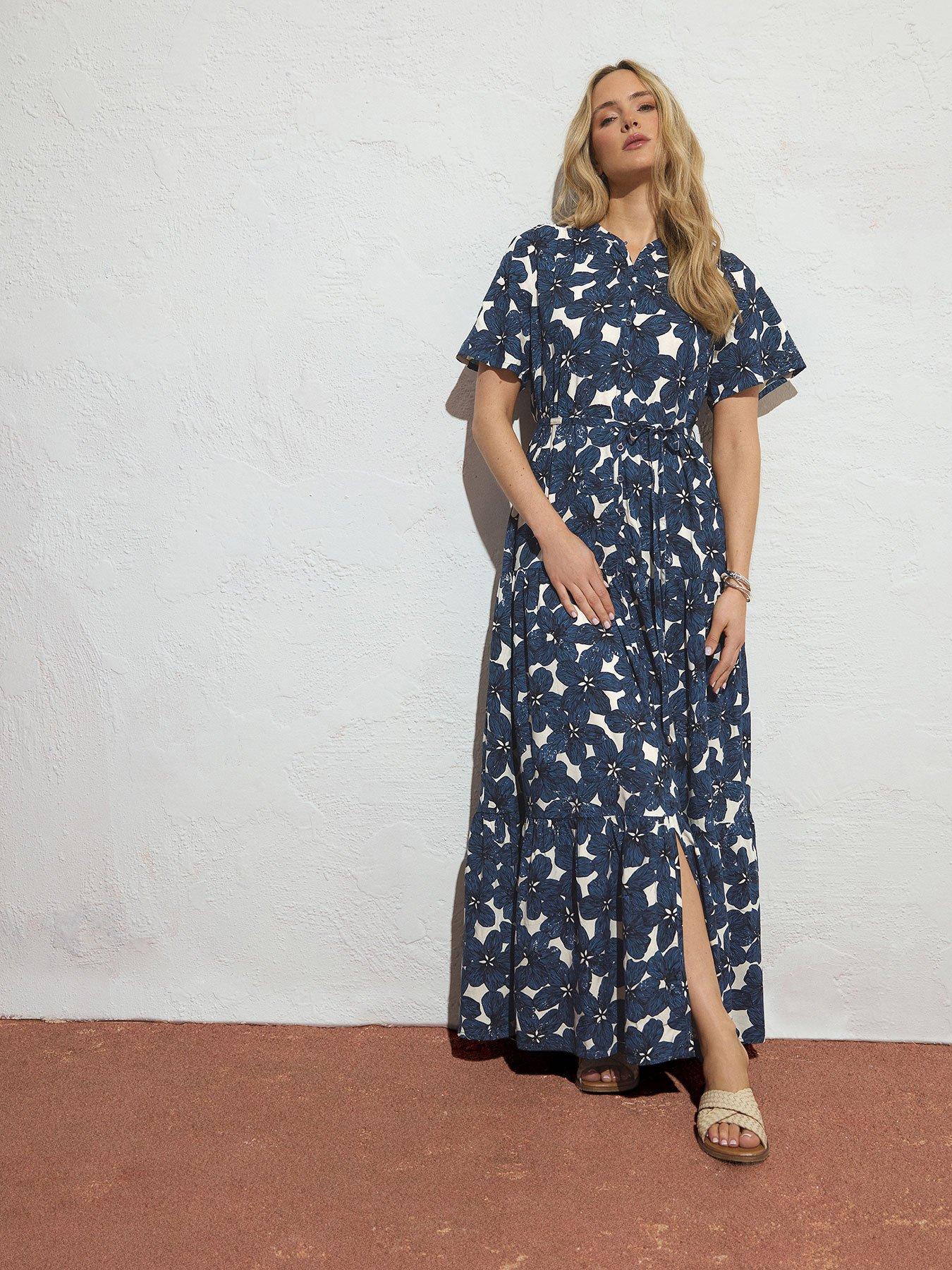 Long Tall Sally Floral Short Sleeve Tie Waist Maxi Dress - Blue