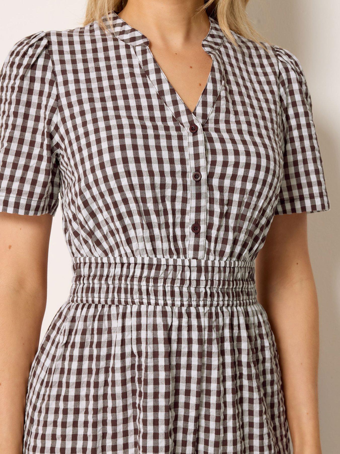 Image 4 of 4 of Long Tall Sally Gingham Button Tie Maxi Dress - Brown
