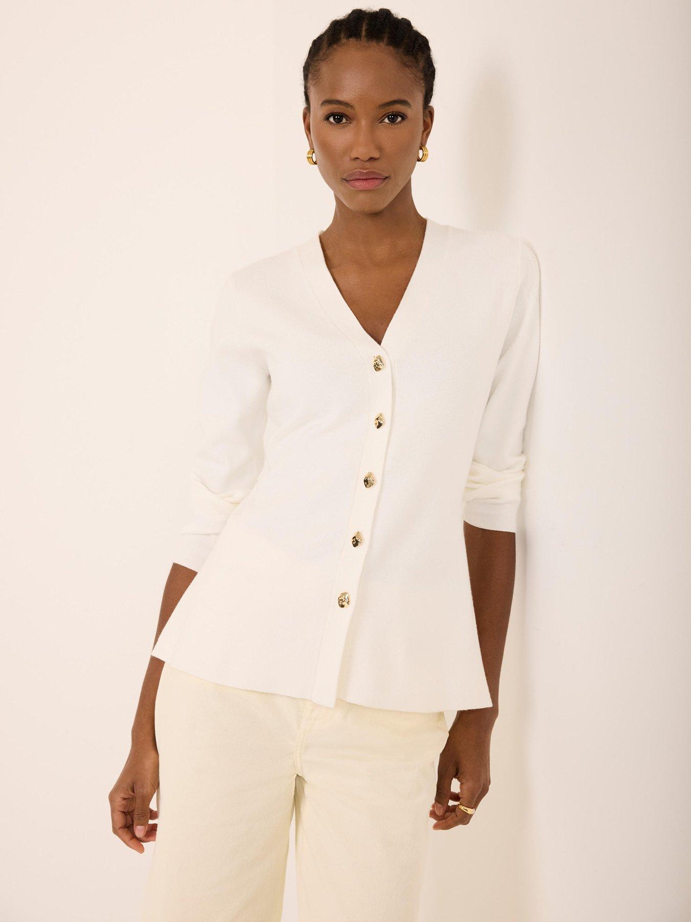 Image 1 of 6 of Mint Velvet Ivory V Neck Longline Cardigan - White