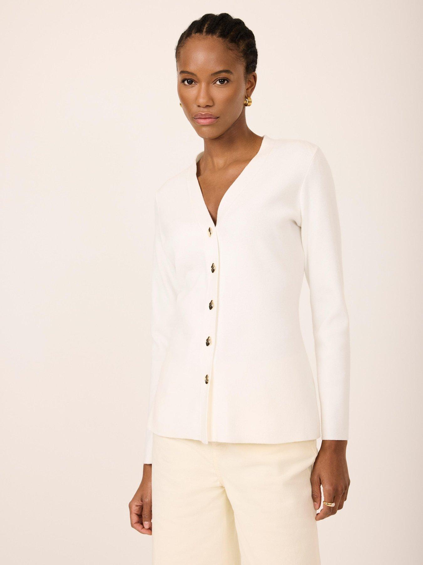 Image 2 of 6 of Mint Velvet Ivory V Neck Longline Cardigan - White
