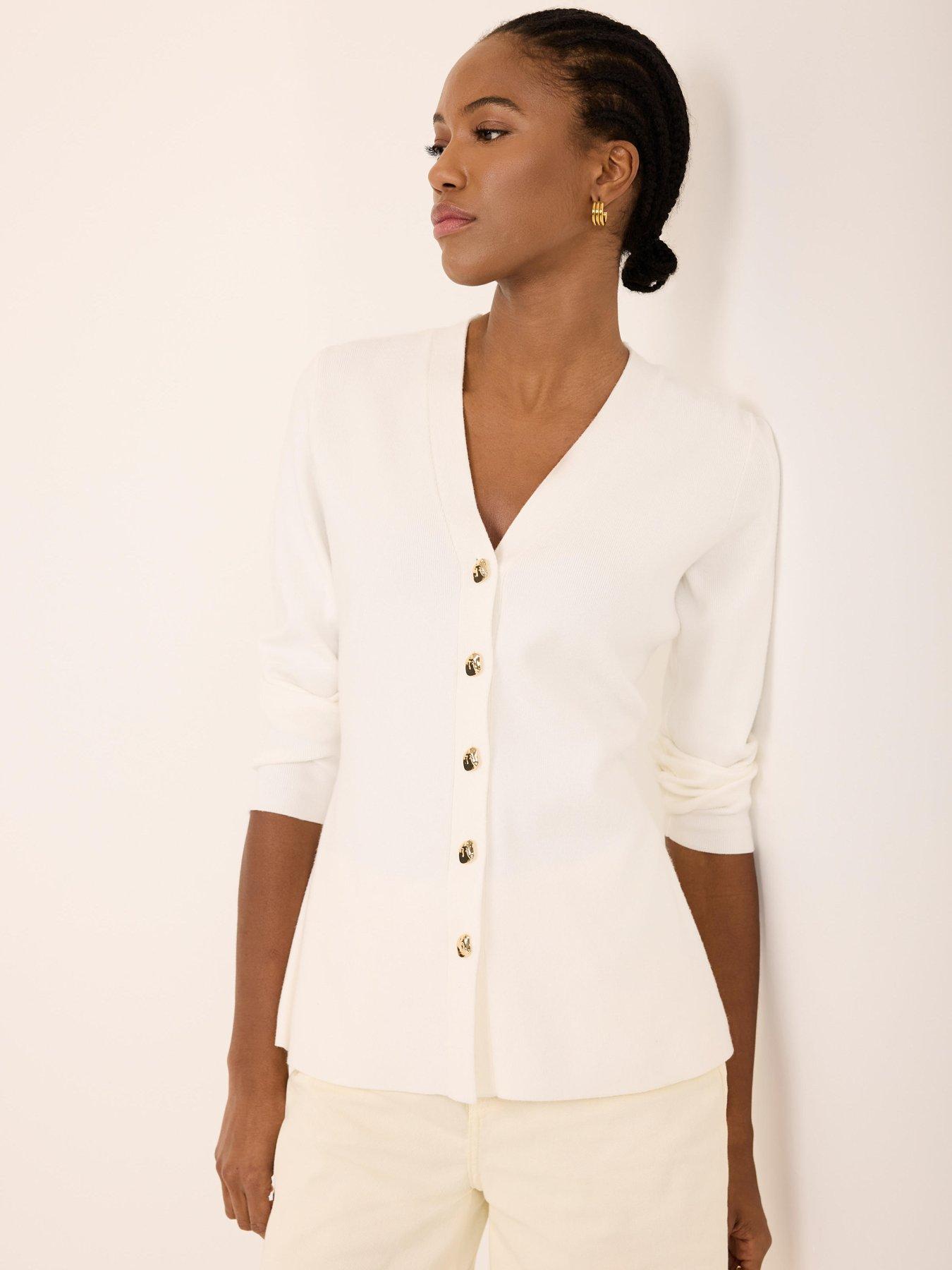 Image 3 of 6 of Mint Velvet Ivory V Neck Longline Cardigan - White