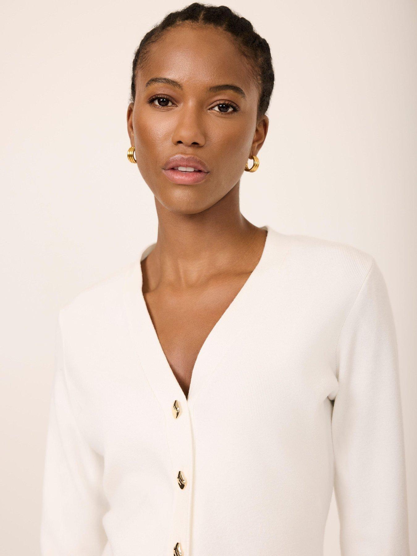 Image 4 of 6 of Mint Velvet Ivory V Neck Longline Cardigan - White