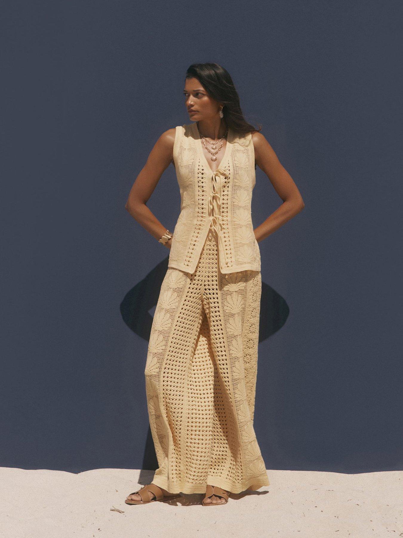 Mint Velvet Yellow Shell Crochet Trousers