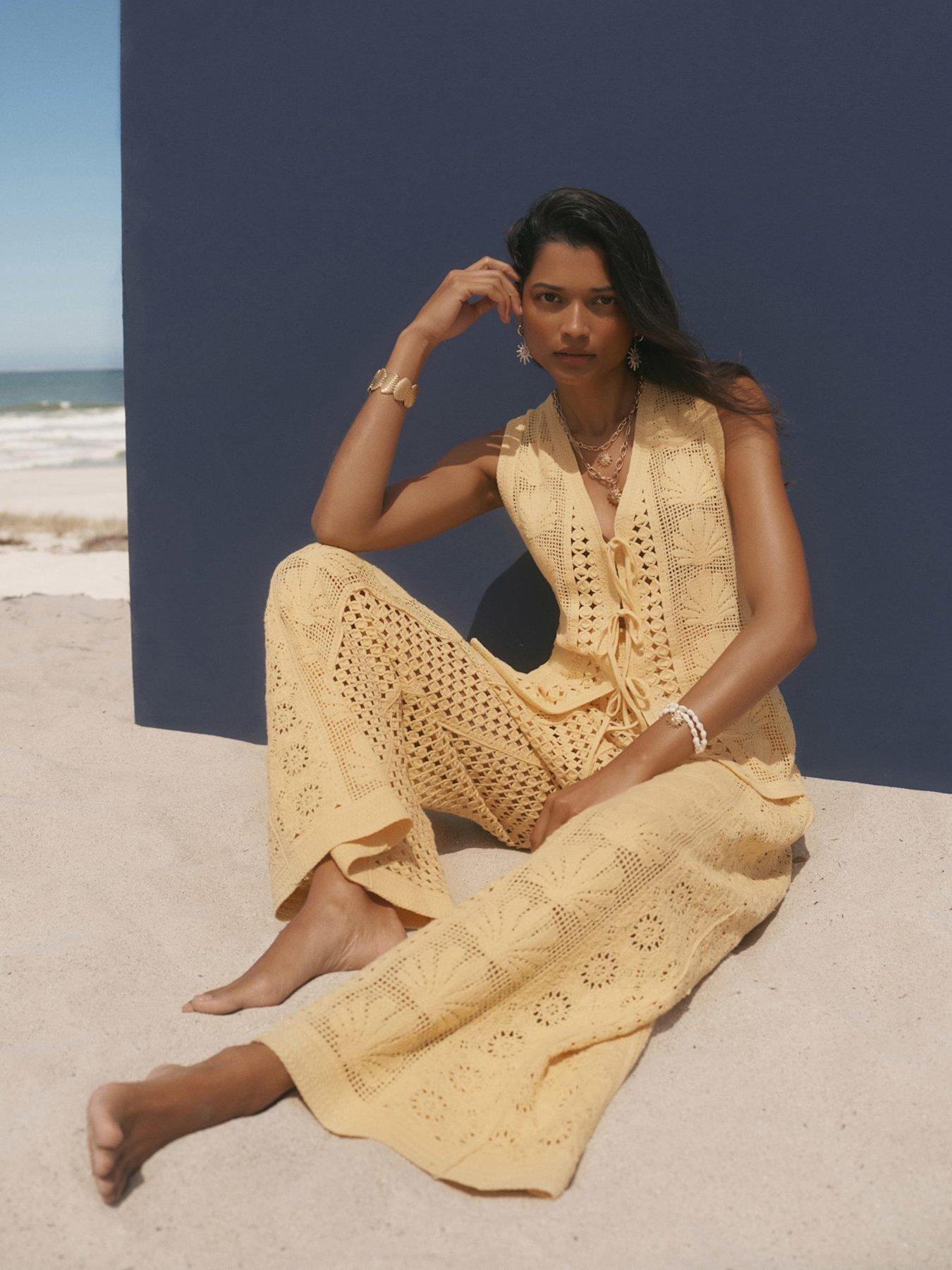 Image 2 of 4 of Mint Velvet Yellow Shell Crochet Trousers