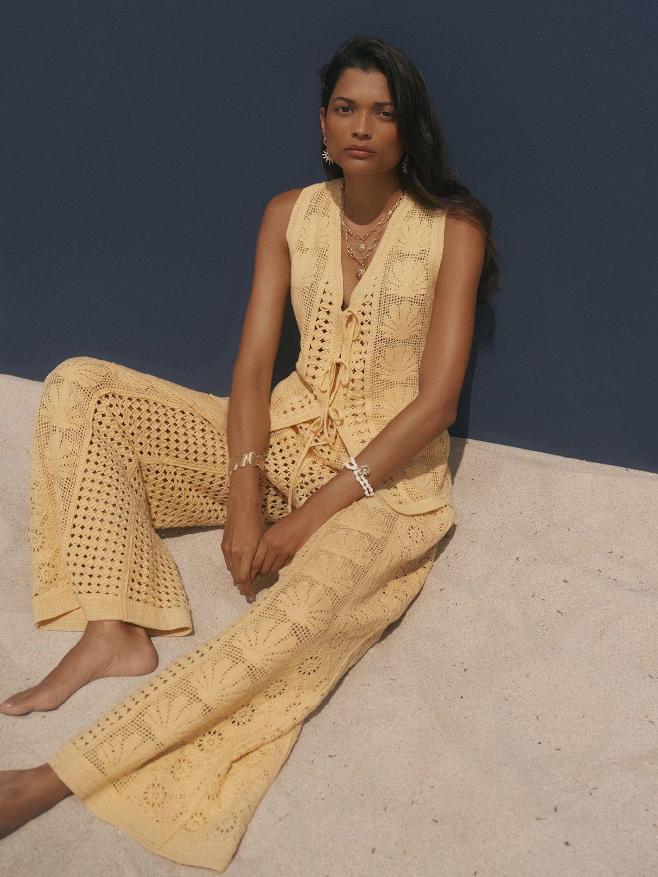 Image 3 of 4 of Mint Velvet Yellow Shell Crochet Trousers