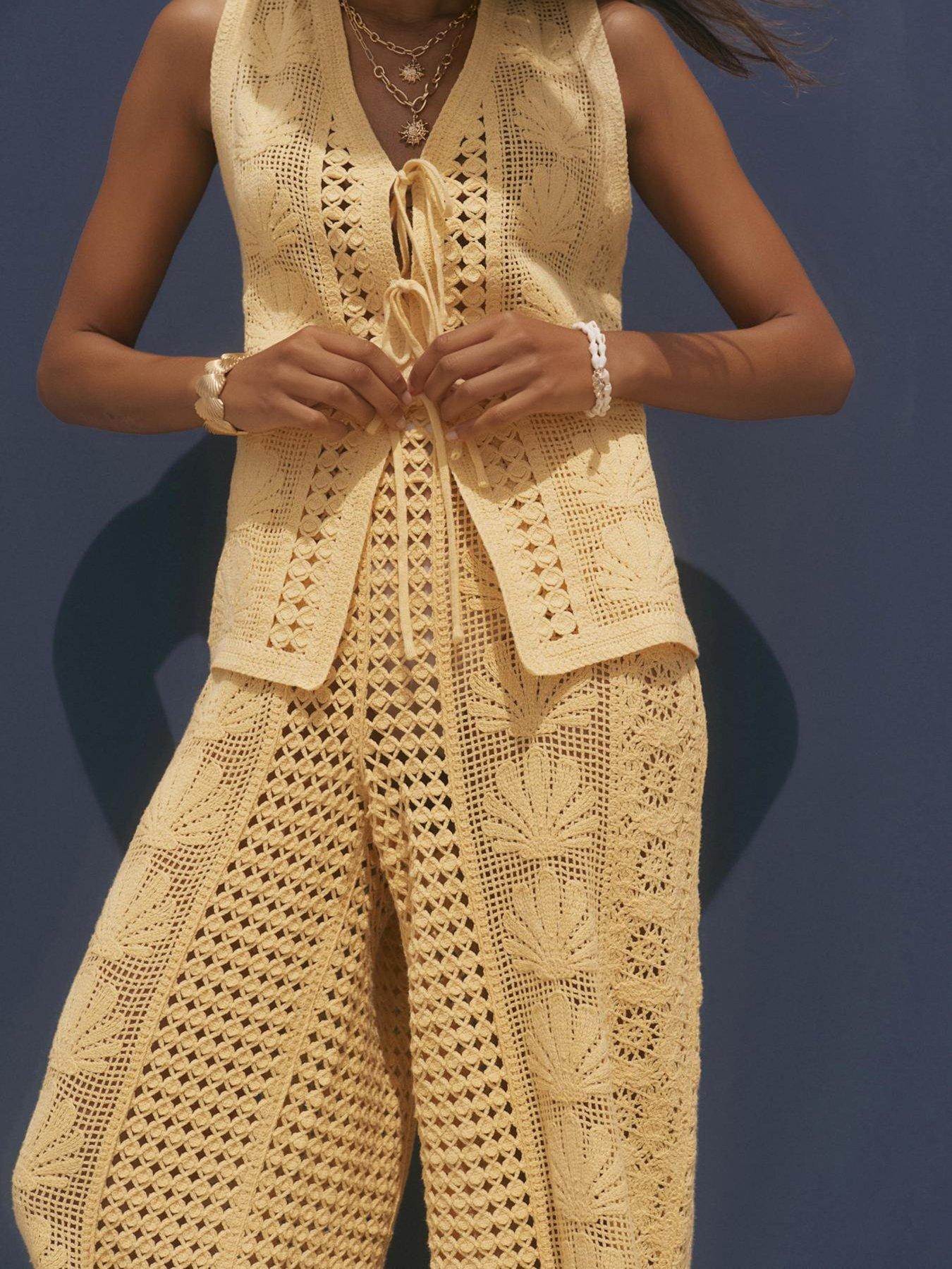 Image 4 of 4 of Mint Velvet Yellow Shell Crochet Trousers