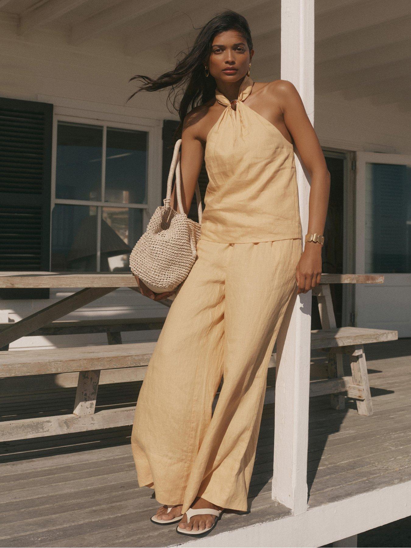 Image 1 of 6 of Mint Velvet Yellow Linen Wide Trouser