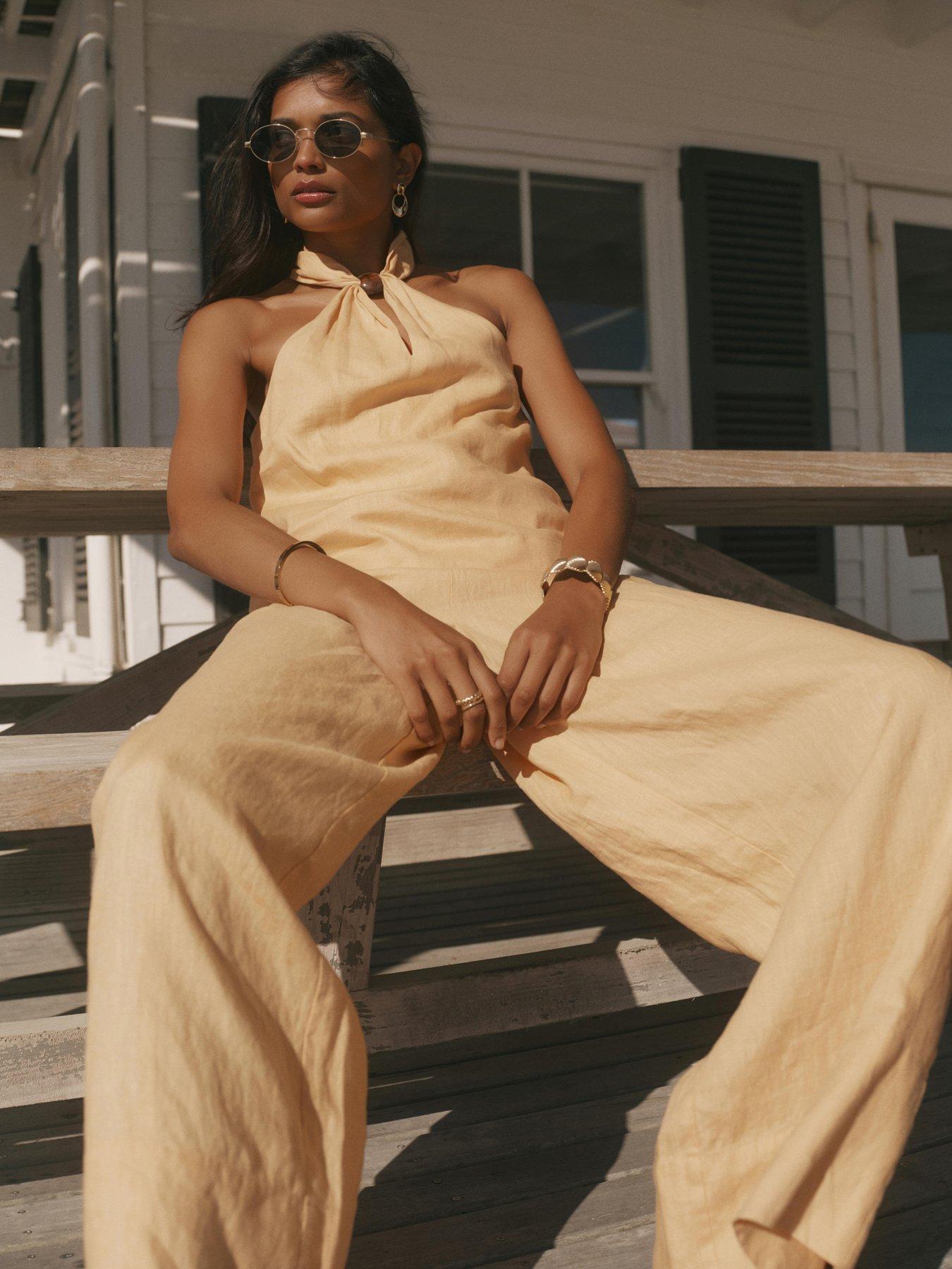 Image 2 of 6 of Mint Velvet Yellow Linen Wide Trouser