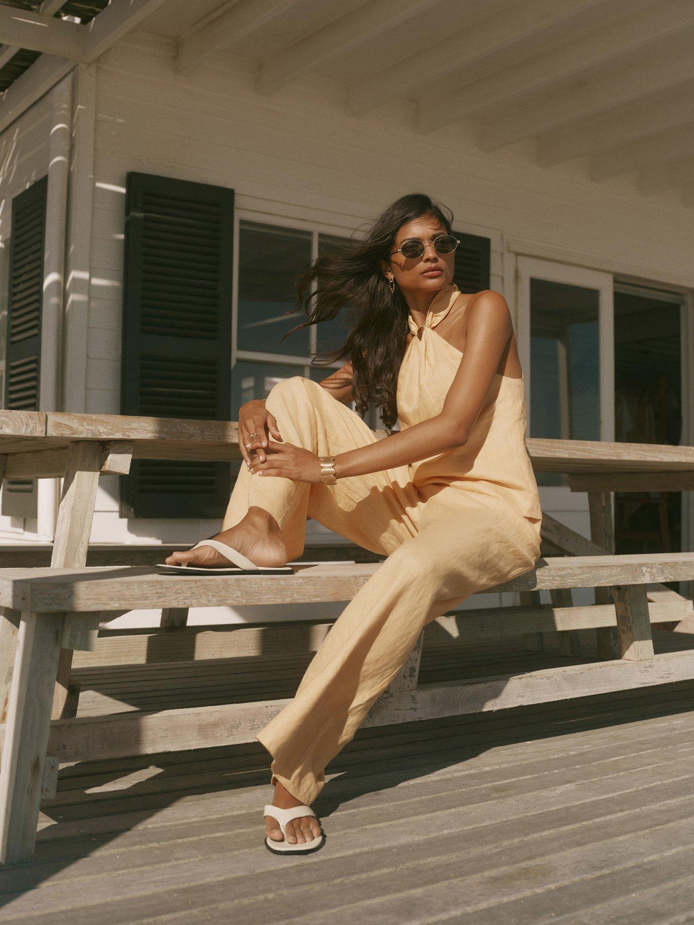 Image 4 of 6 of Mint Velvet Yellow Linen Wide Trouser