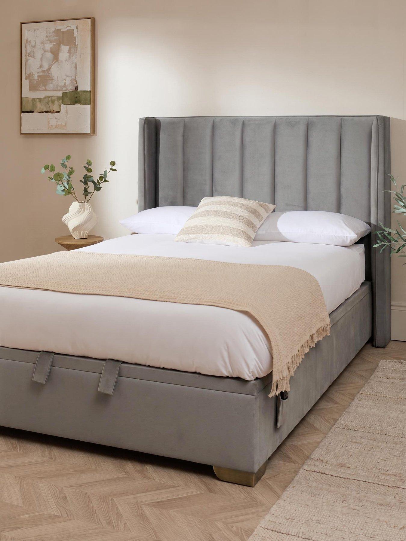 The Very Collection New Dakota Velvet Remote Control Auto lift up Storage Ottoman Bed with Mattress Options (Buy  &  SAVE!) – Grey