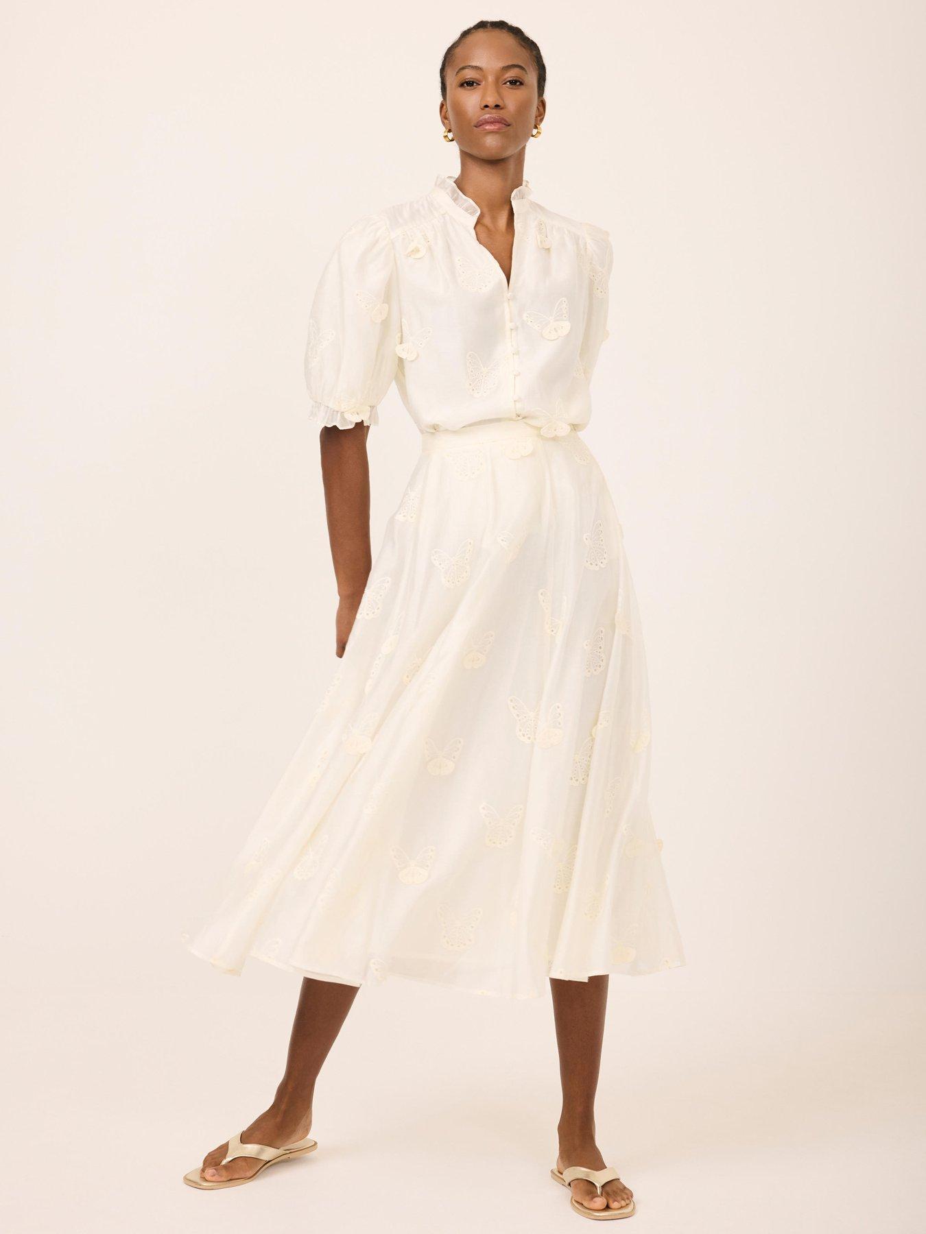 Mint Velvet Butterfly Embroidered Skirt - White