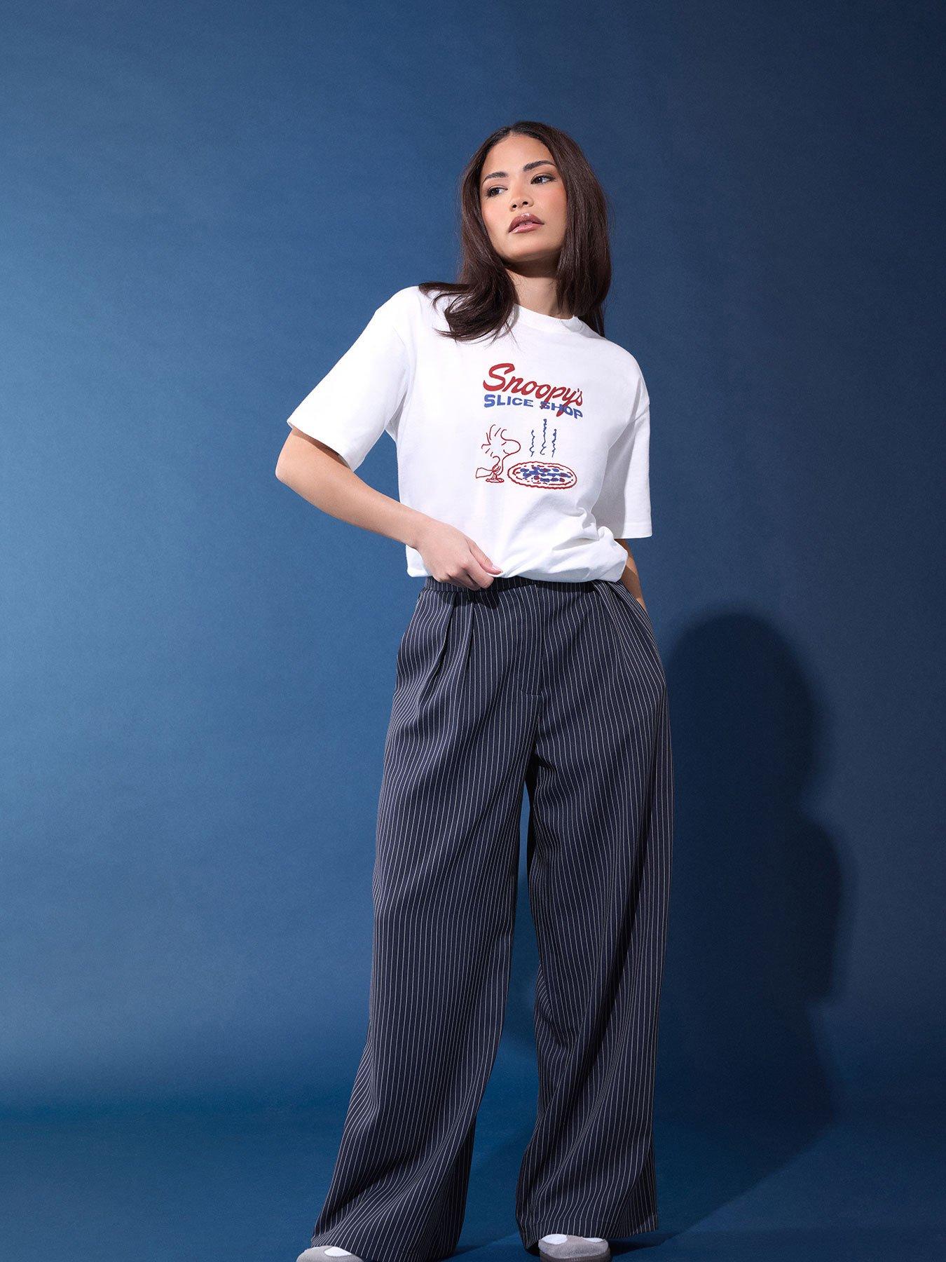 Image 1 of 4 of PixieGirl Womens Petite Pinstripe Wide Leg Trousers - Blue