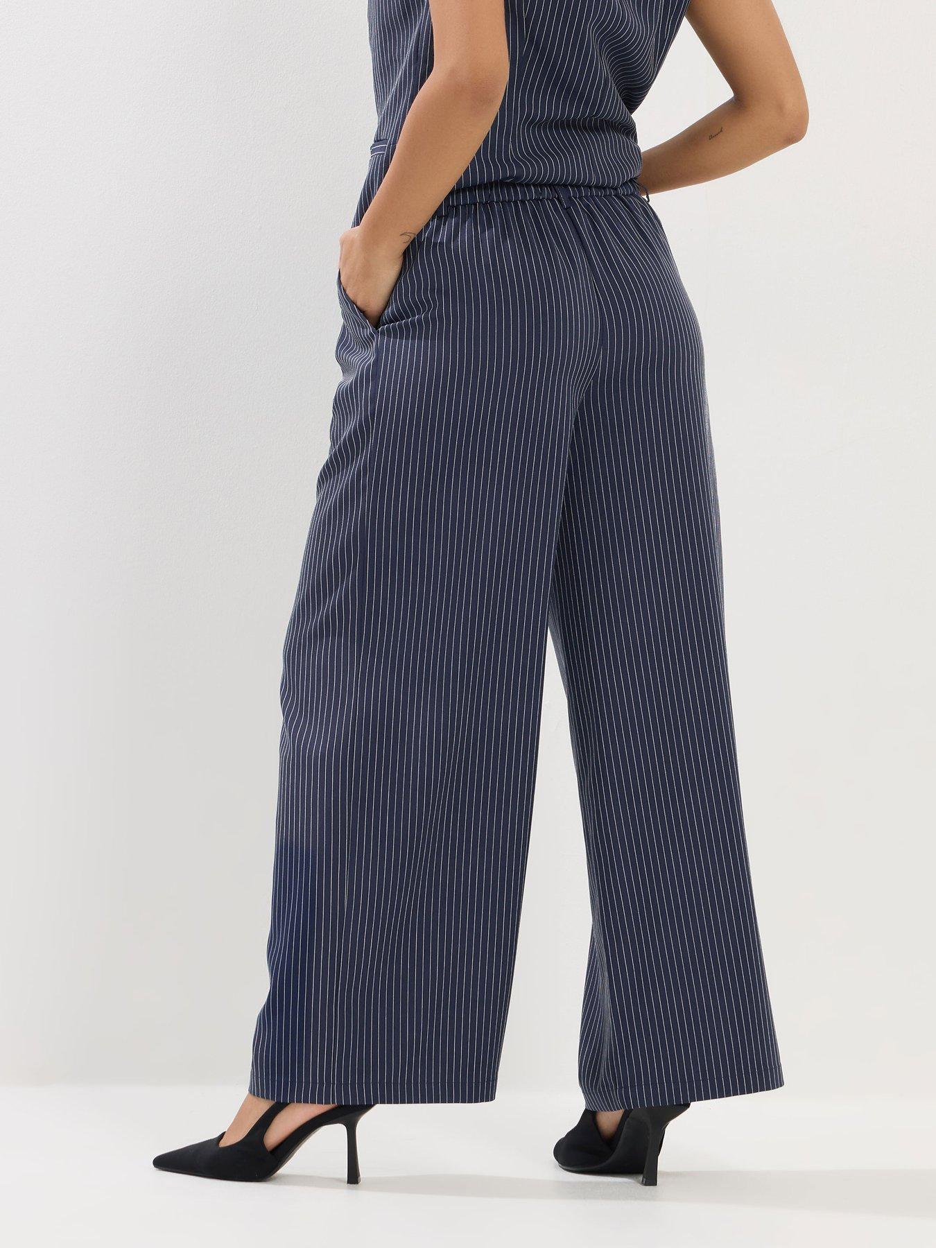 Image 2 of 4 of PixieGirl Womens Petite Pinstripe Wide Leg Trousers - Blue