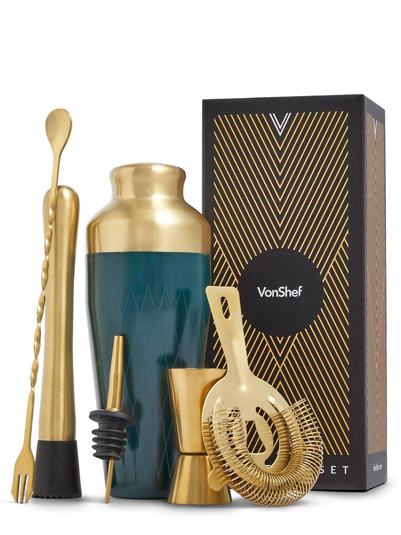vonshef-parisian-green-and-gold-cocktail-shaker-set-6-piece