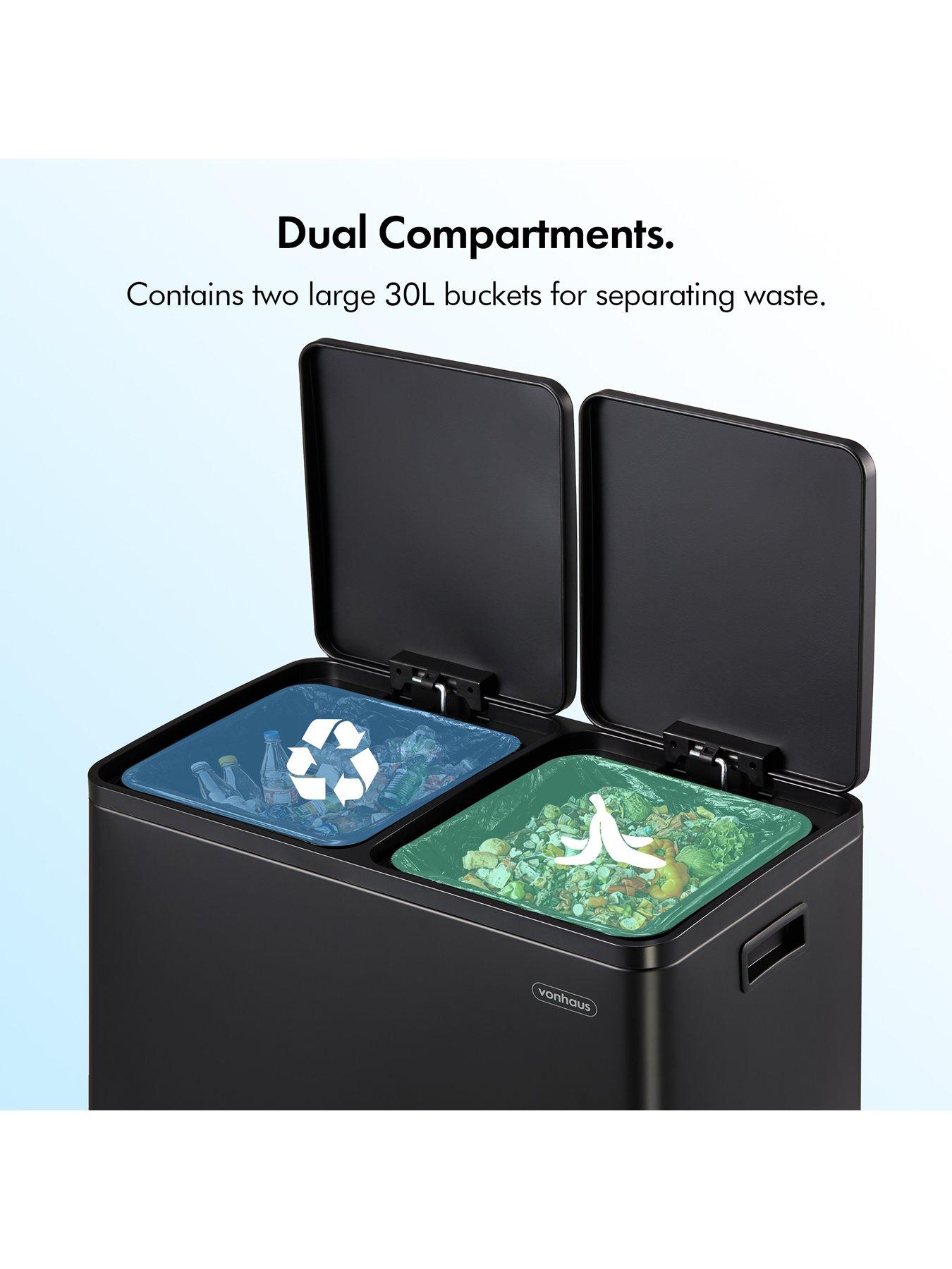 Image 7 of 8 of Vonhaus Matte Black Double Bin - 60l