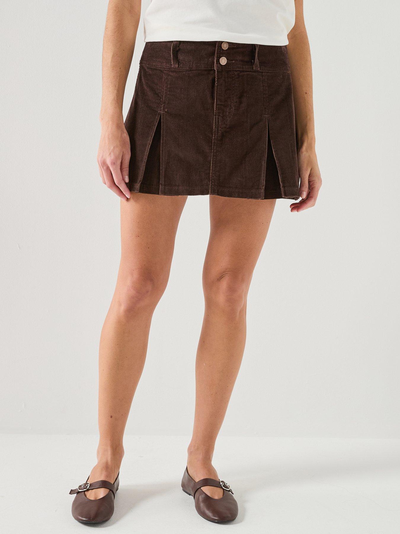 Image 1 of 5 of Levi's Inverted Pleat Mini Skirt - Brown