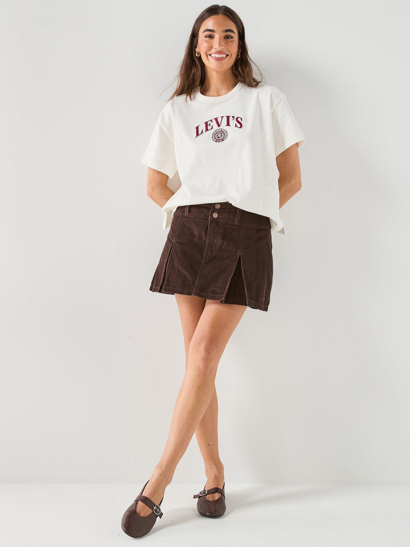 Image 3 of 5 of Levi's Inverted Pleat Mini Skirt - Brown