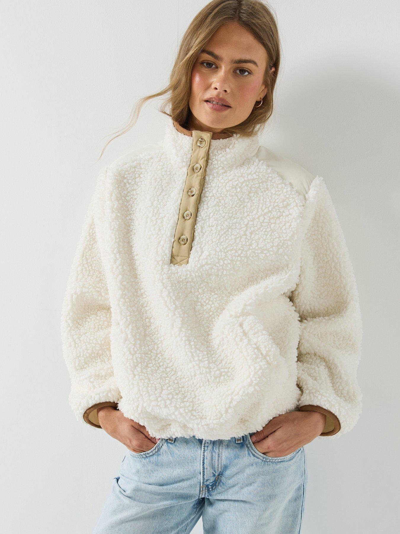 Image 1 of 6 of Levi's Womens Iris Popper Placket High Neck Sherpa Fleece Jumper - White