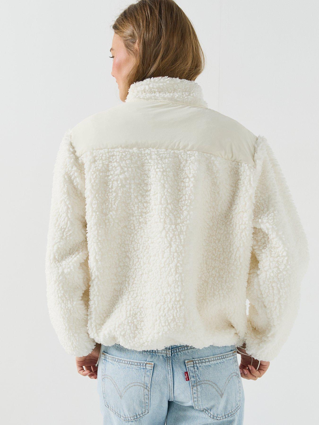 Image 2 of 6 of Levi's Womens Iris Popper Placket High Neck Sherpa Fleece Jumper - White