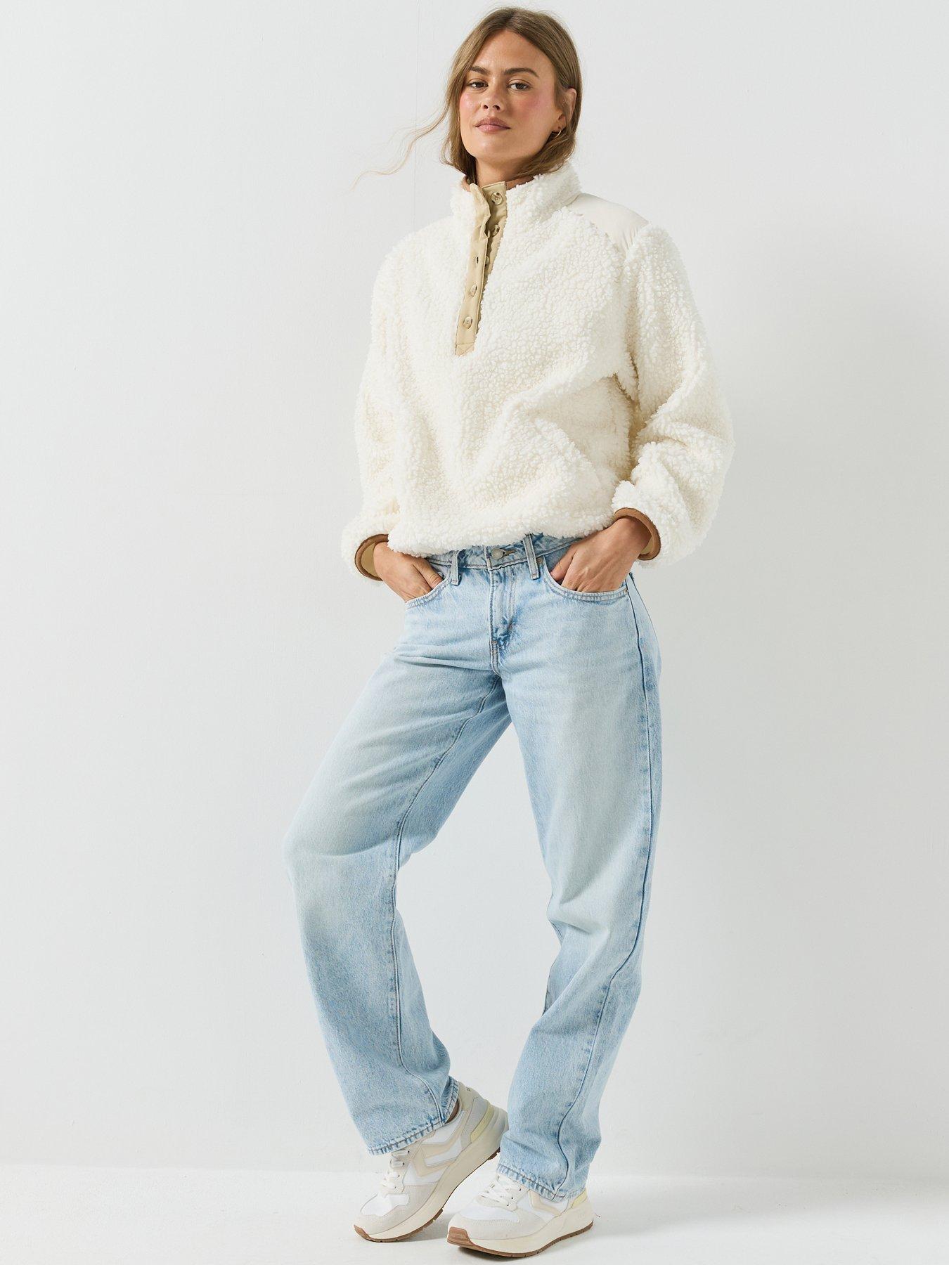 Image 3 of 6 of Levi's Womens Iris Popper Placket High Neck Sherpa Fleece Jumper - White