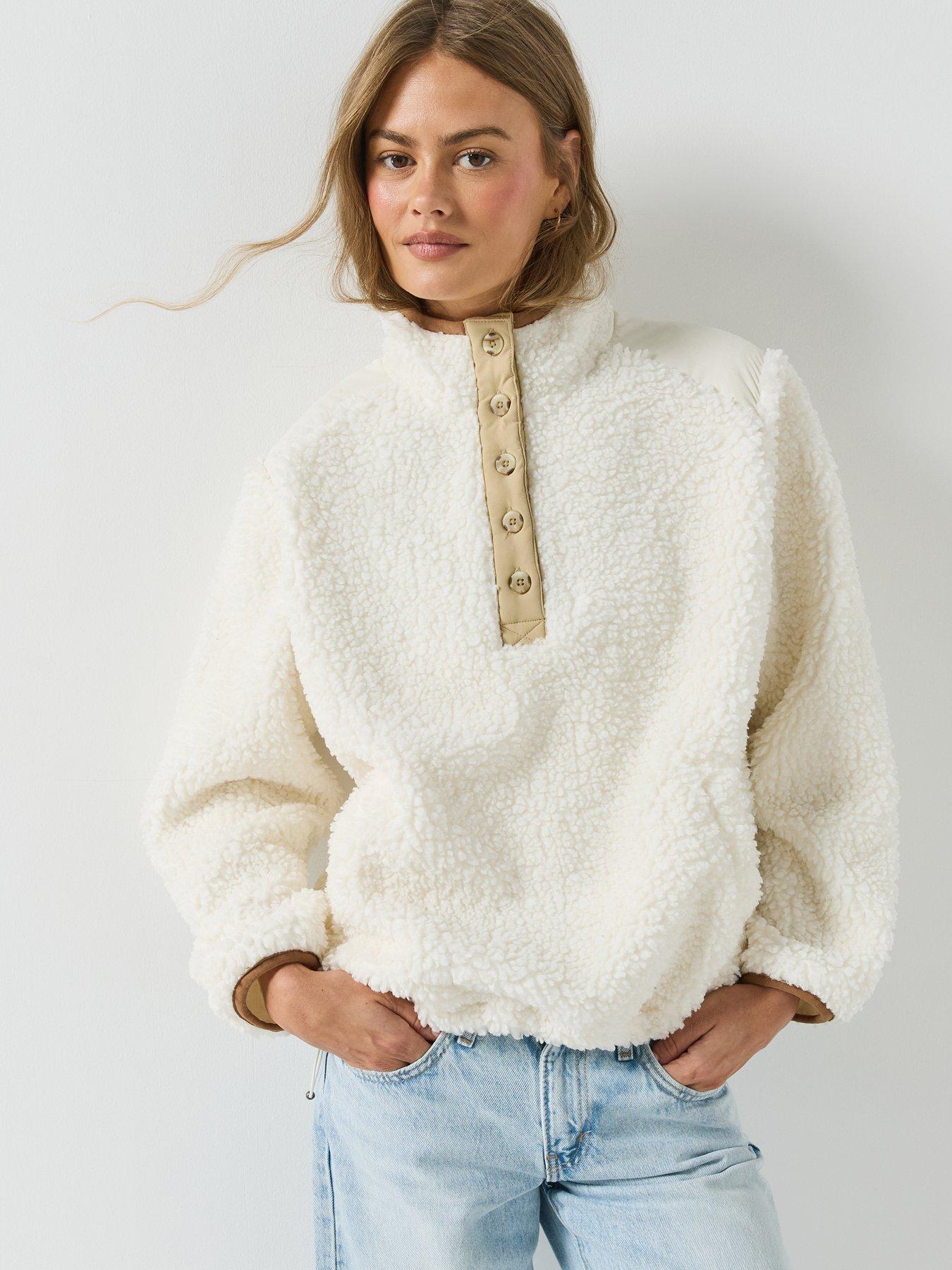 Image 5 of 6 of Levi's Womens Iris Popper Placket High Neck Sherpa Fleece Jumper - White