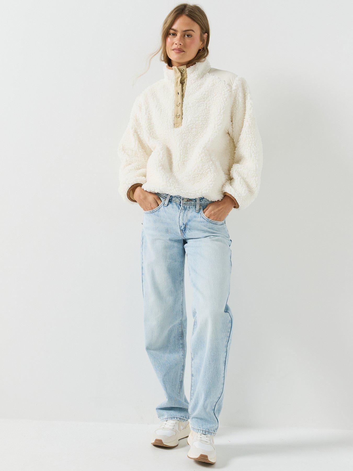 Image 6 of 6 of Levi's Womens Iris Popper Placket High Neck Sherpa Fleece Jumper - White