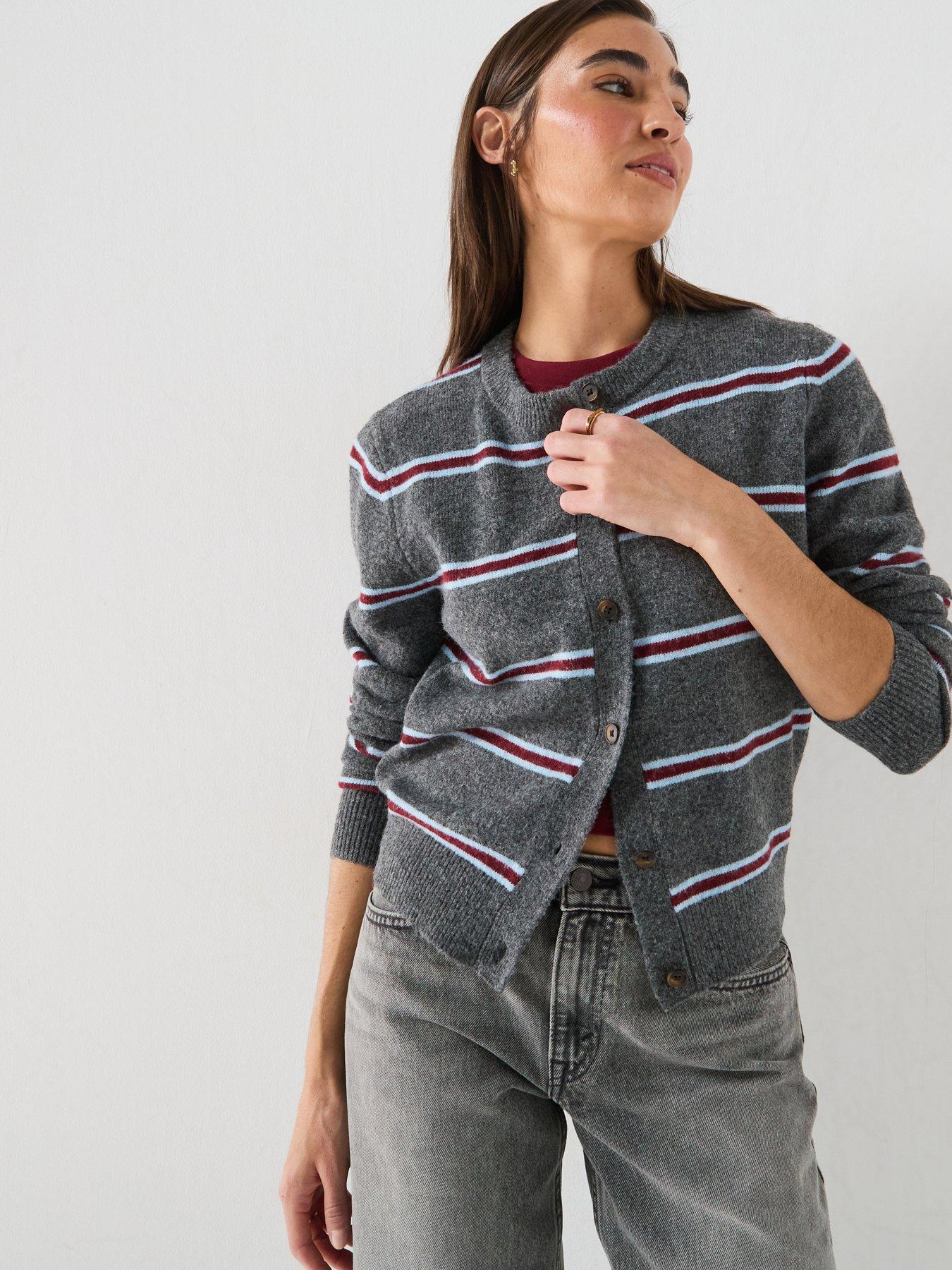 Levi's Claire Stripe Long Sleeve Knitted Cardigan - Heather Grey