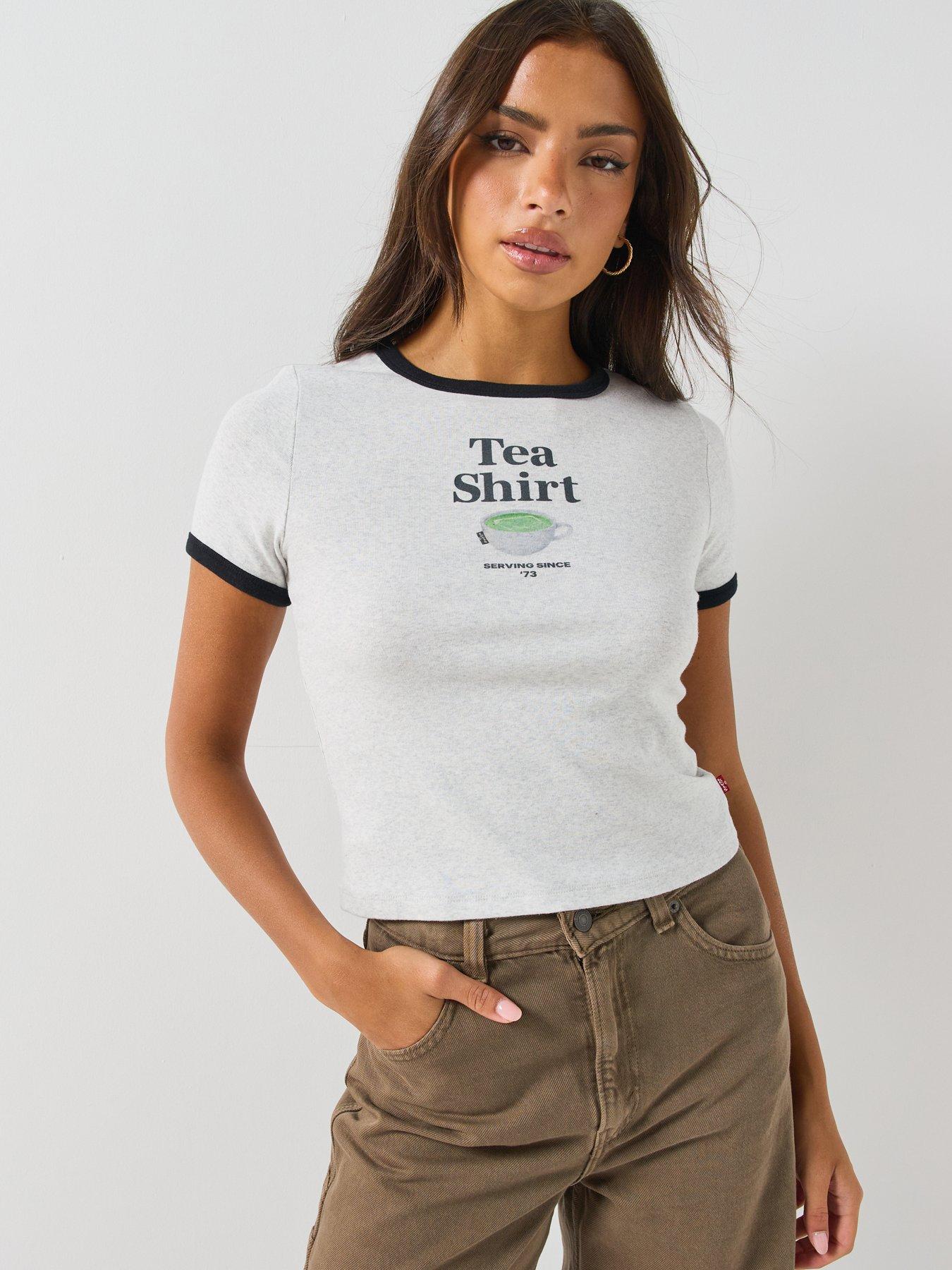 Image 1 of 6 of Levi's Womens Hayes Tea Slim Fit Cropped Graphic T-Shirt - Heather Gray/Anthracite