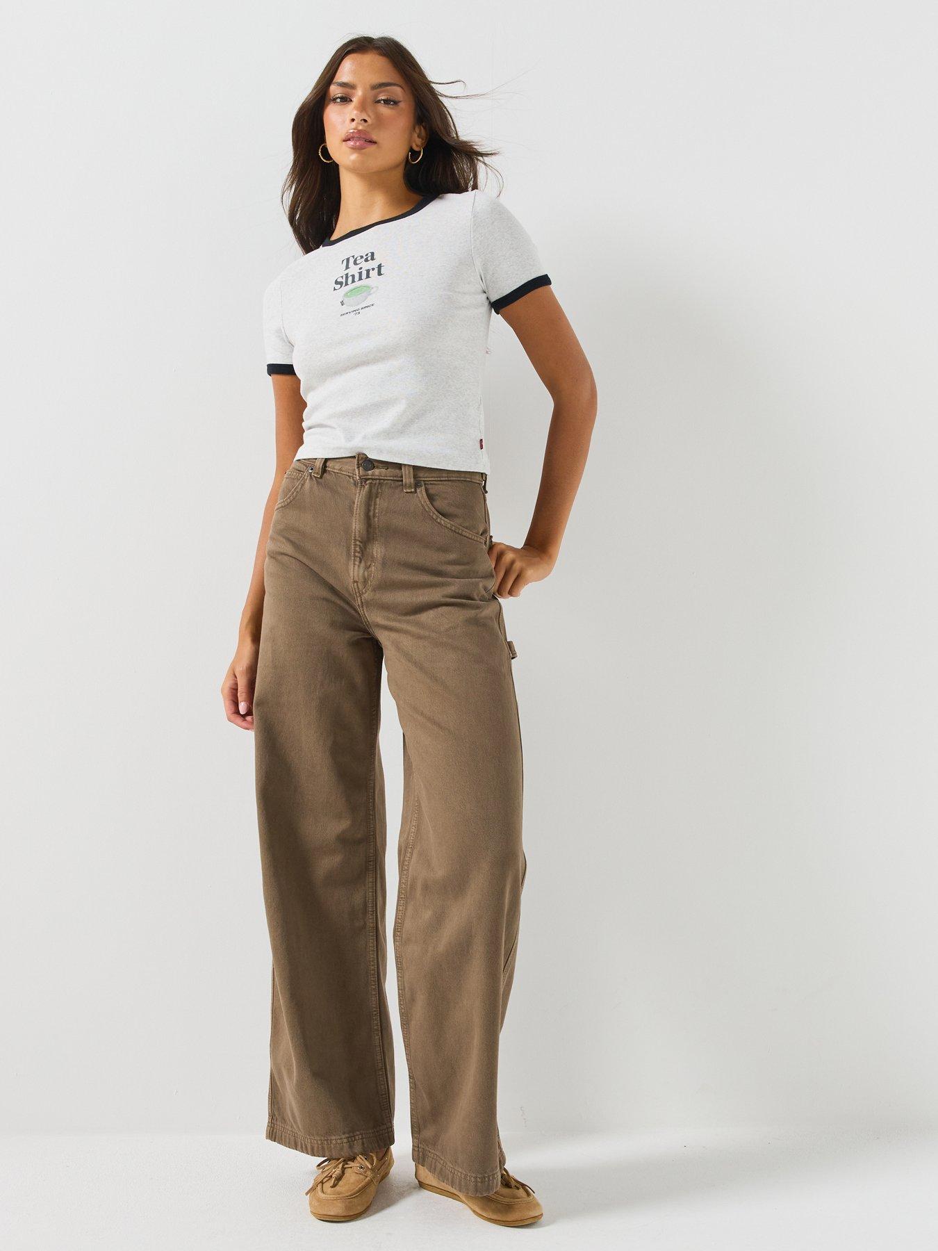 Image 3 of 6 of Levi's Womens Hayes Tea Slim Fit Cropped Graphic T-Shirt - Heather Gray/Anthracite