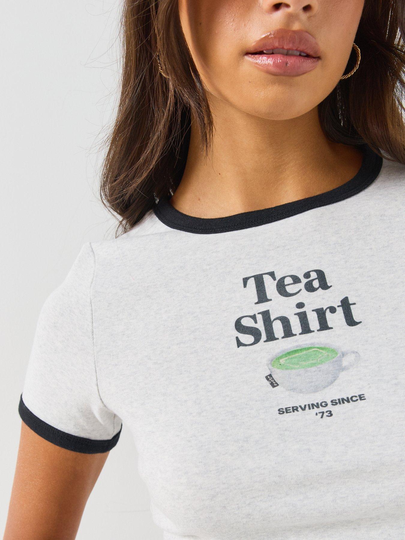 Image 4 of 6 of Levi's Womens Hayes Tea Slim Fit Cropped Graphic T-Shirt - Heather Gray/Anthracite