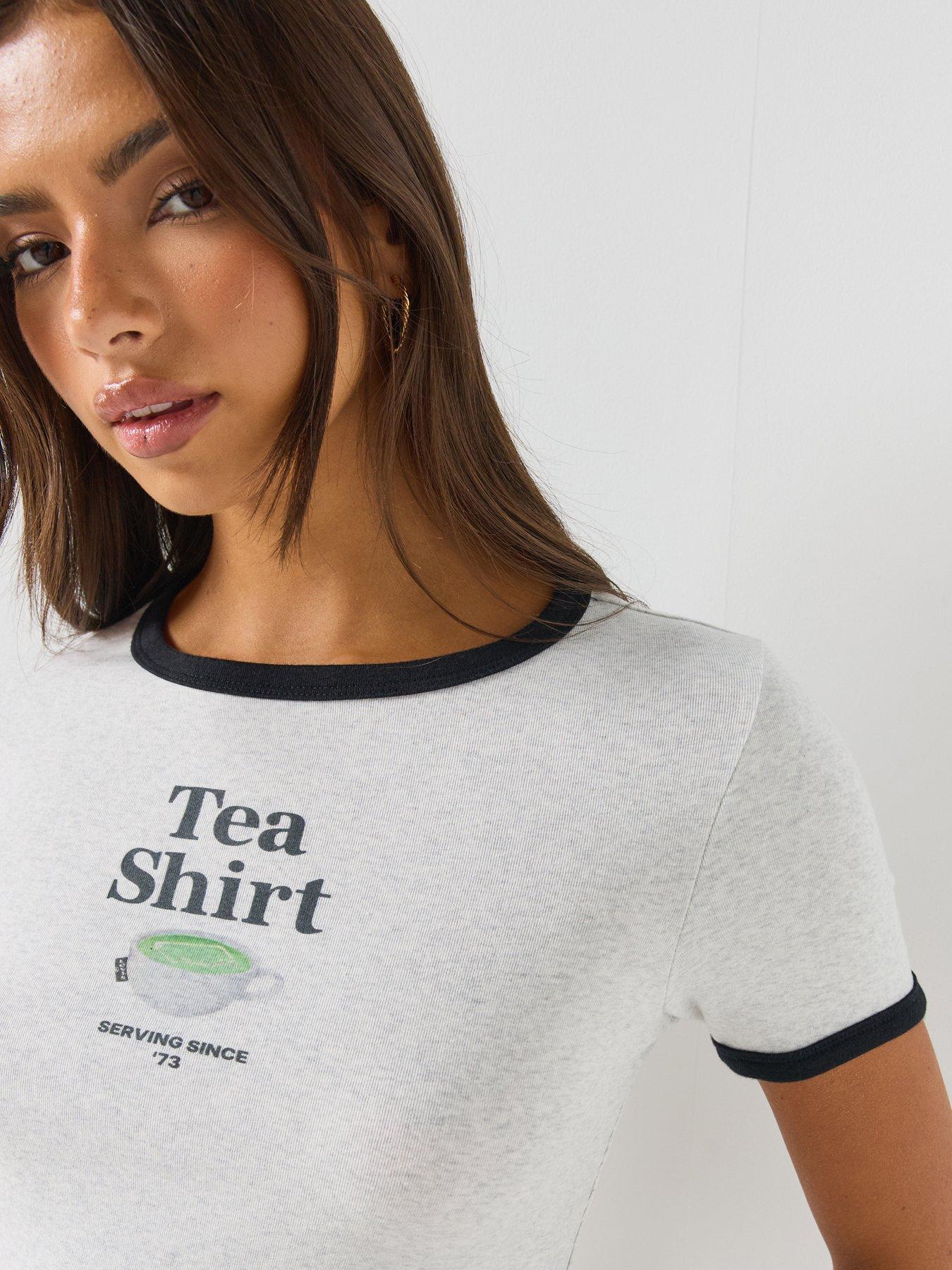 Image 6 of 6 of Levi's Womens Hayes Tea Slim Fit Cropped Graphic T-Shirt - Heather Gray/Anthracite