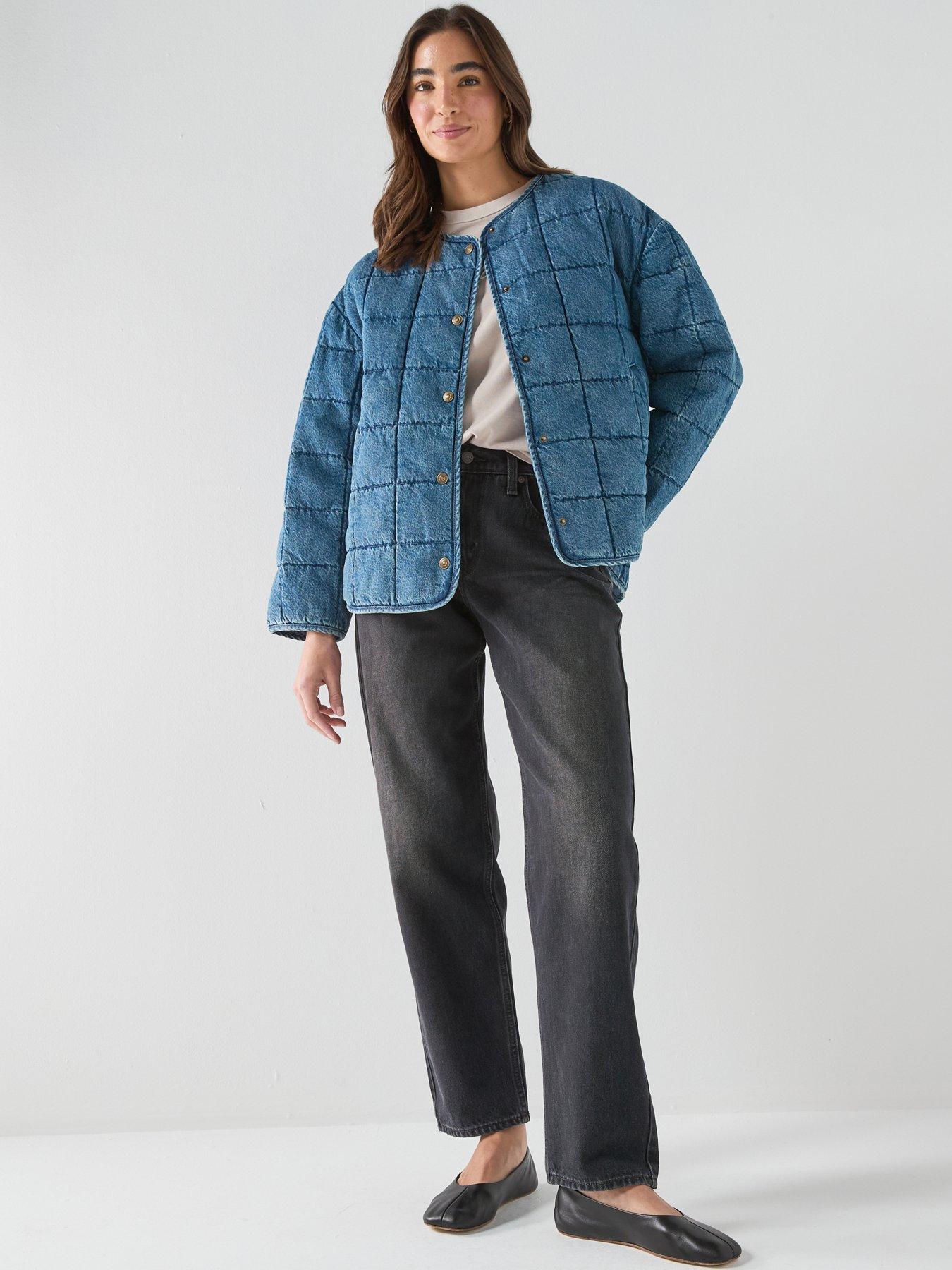 Image 3 of 6 of Levi's Womens Quilted Collarless Snap-Button Puffer Jacket - Blue