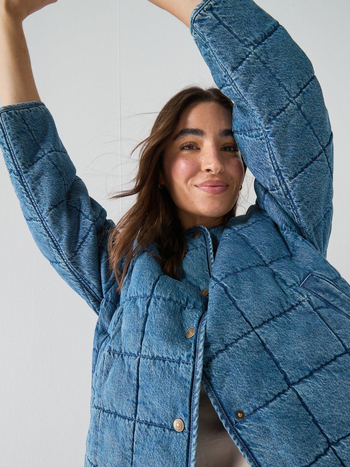 Image 4 of 6 of Levi's Womens Quilted Collarless Snap-Button Puffer Jacket - Blue