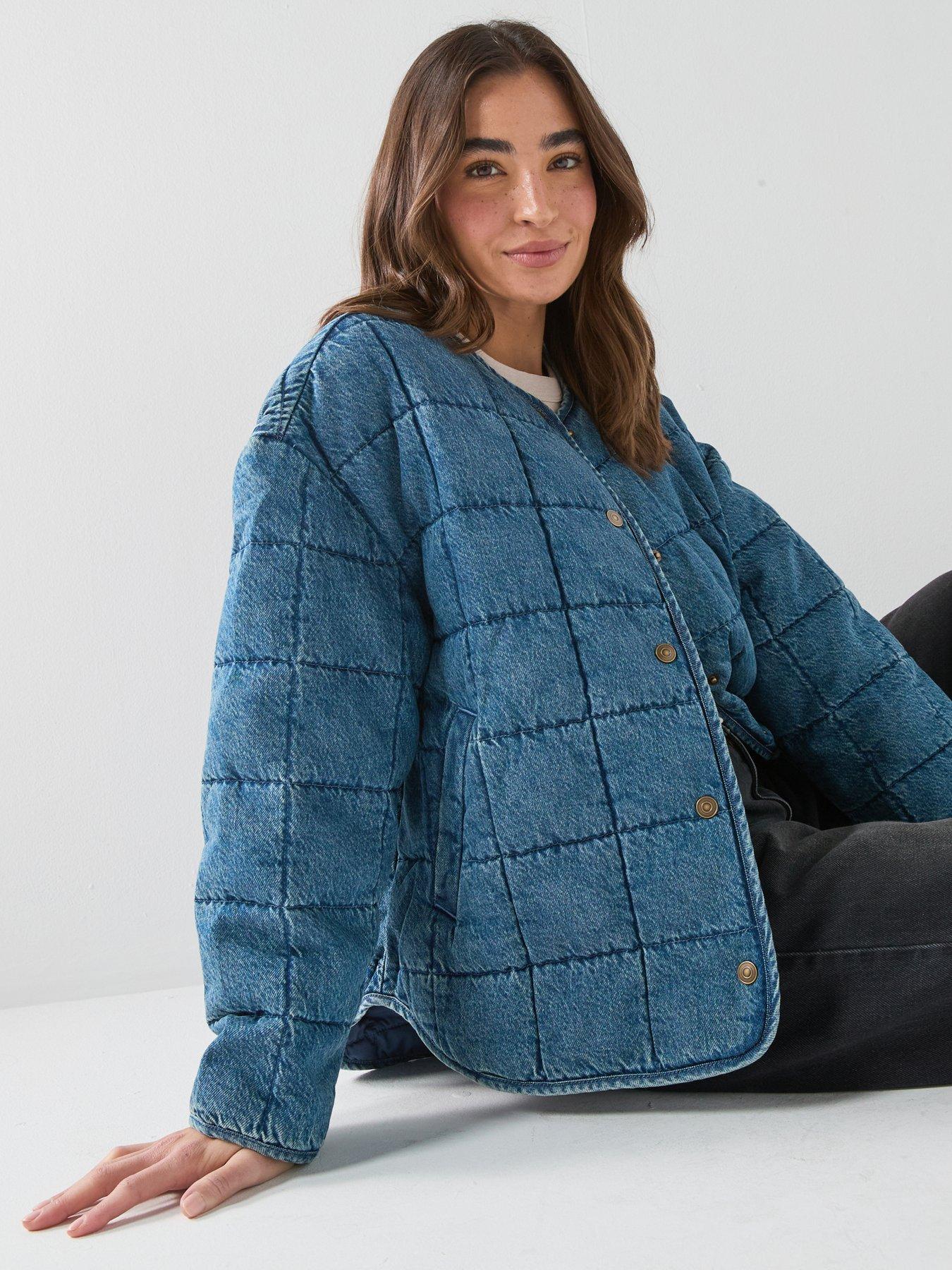 Image 5 of 6 of Levi's Womens Quilted Collarless Snap-Button Puffer Jacket - Blue