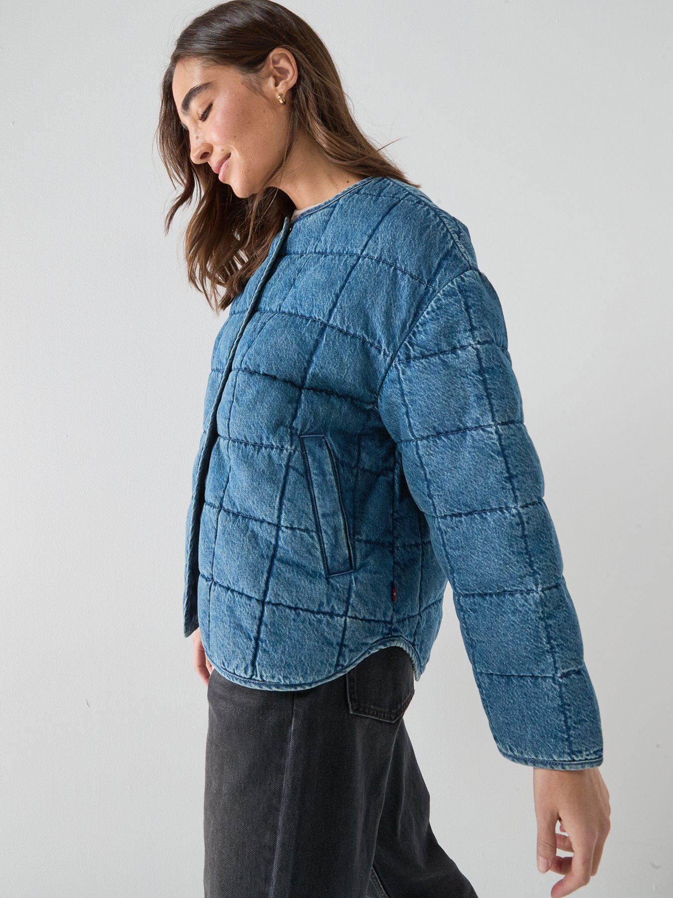 Image 6 of 6 of Levi's Womens Quilted Collarless Snap-Button Puffer Jacket - Blue