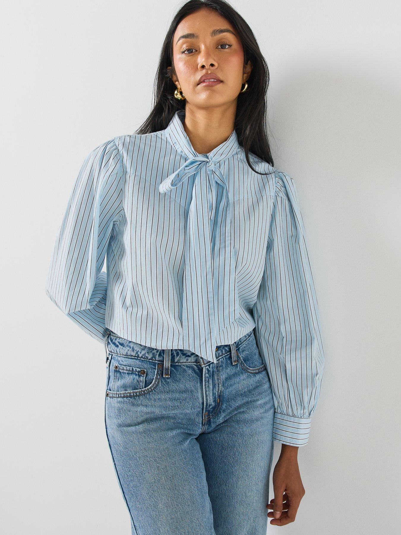 Levi's Womens Tie Neck Striped Western Shirt - Blue