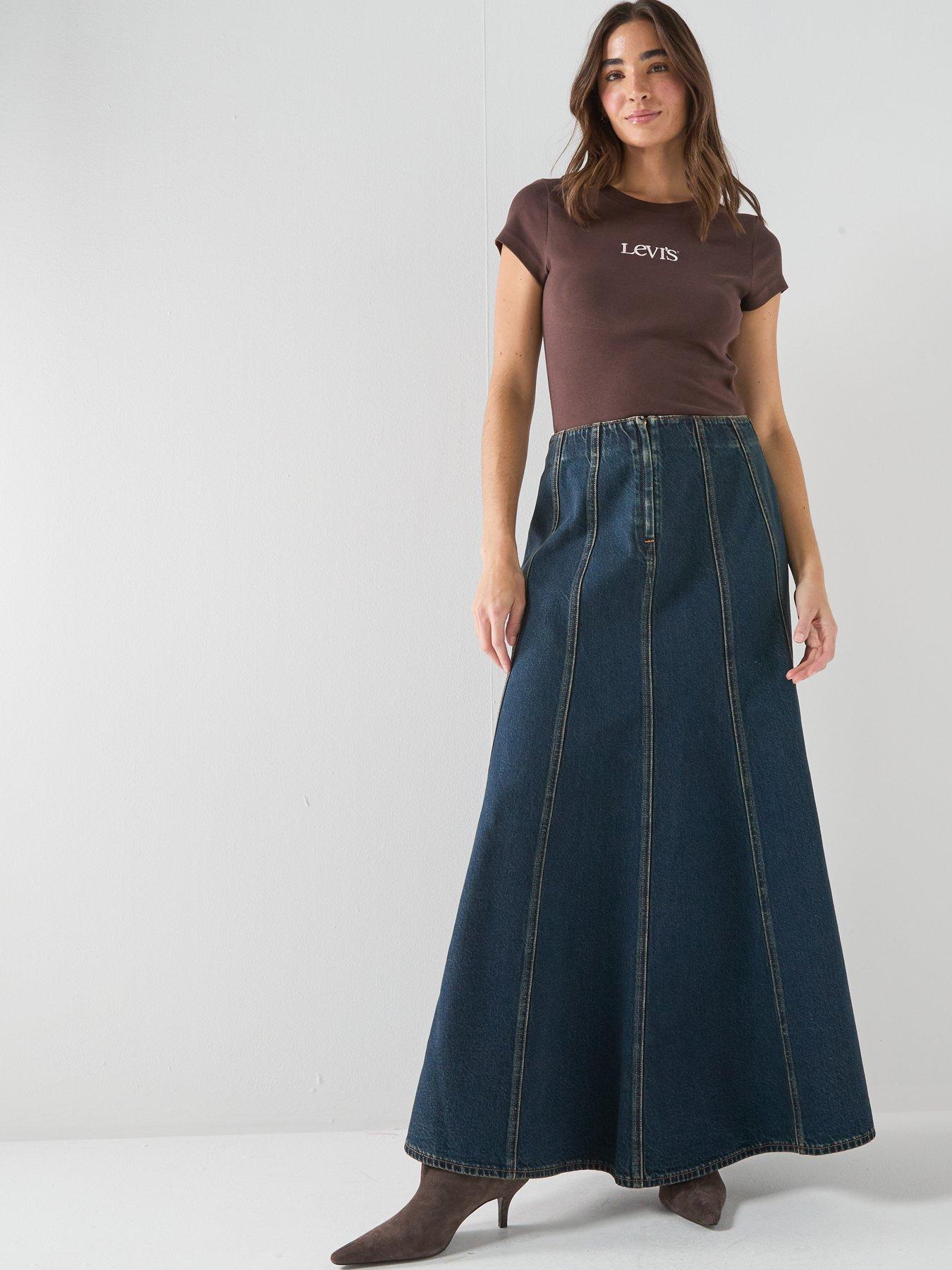 Image 5 of 6 of Levi's Seamed Flare Skirt - Blue