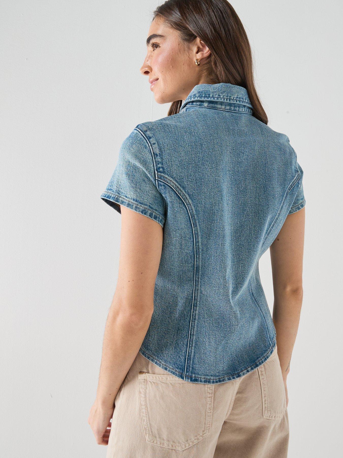 Image 2 of 5 of Levi's Women's Short Sleeve Shaped Denim Shirt - Medium Wash<br /><br />&nbsp;