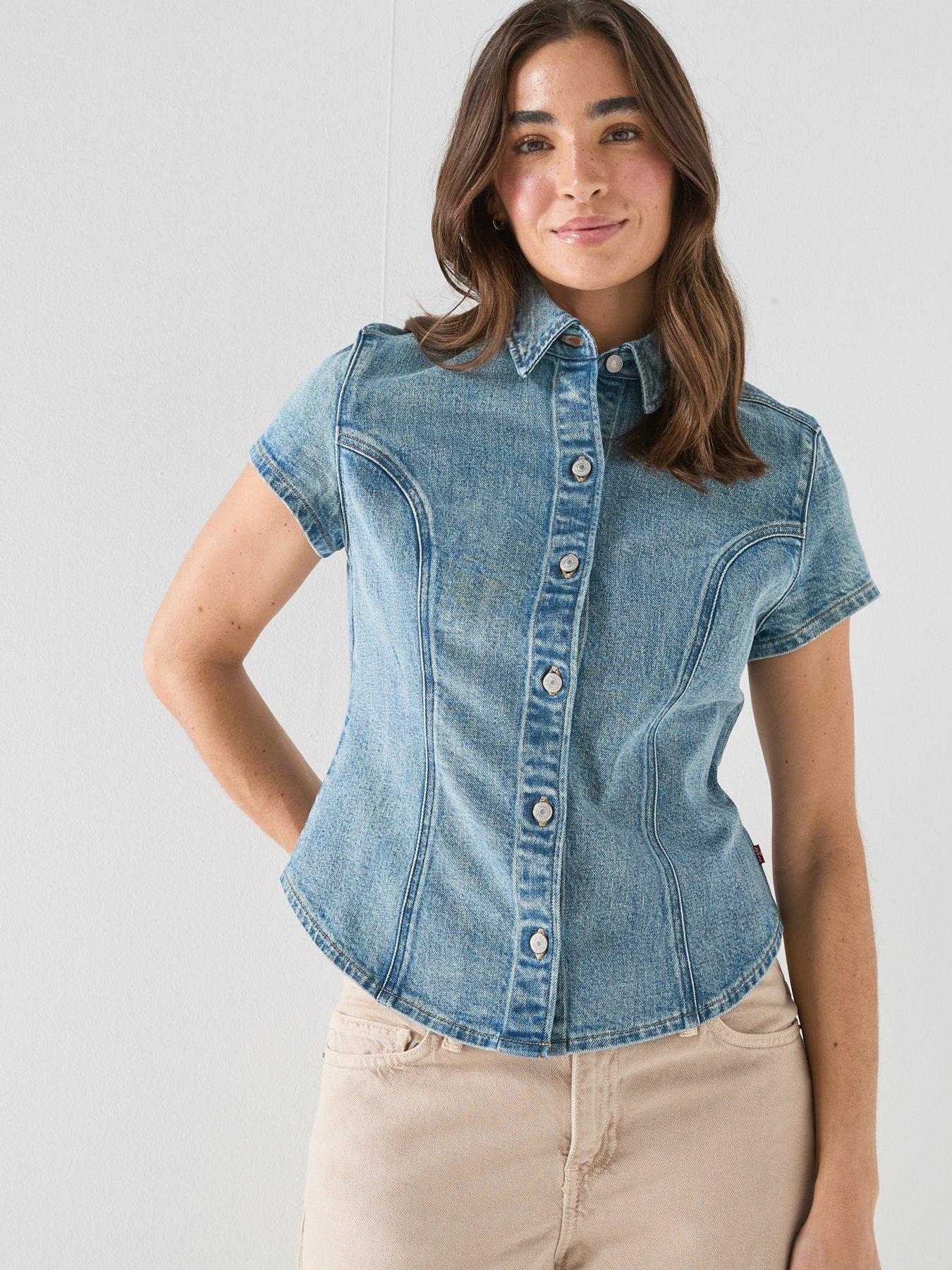 Image 5 of 5 of Levi's Women's Short Sleeve Shaped Denim Shirt - Medium Wash<br /><br />&nbsp;