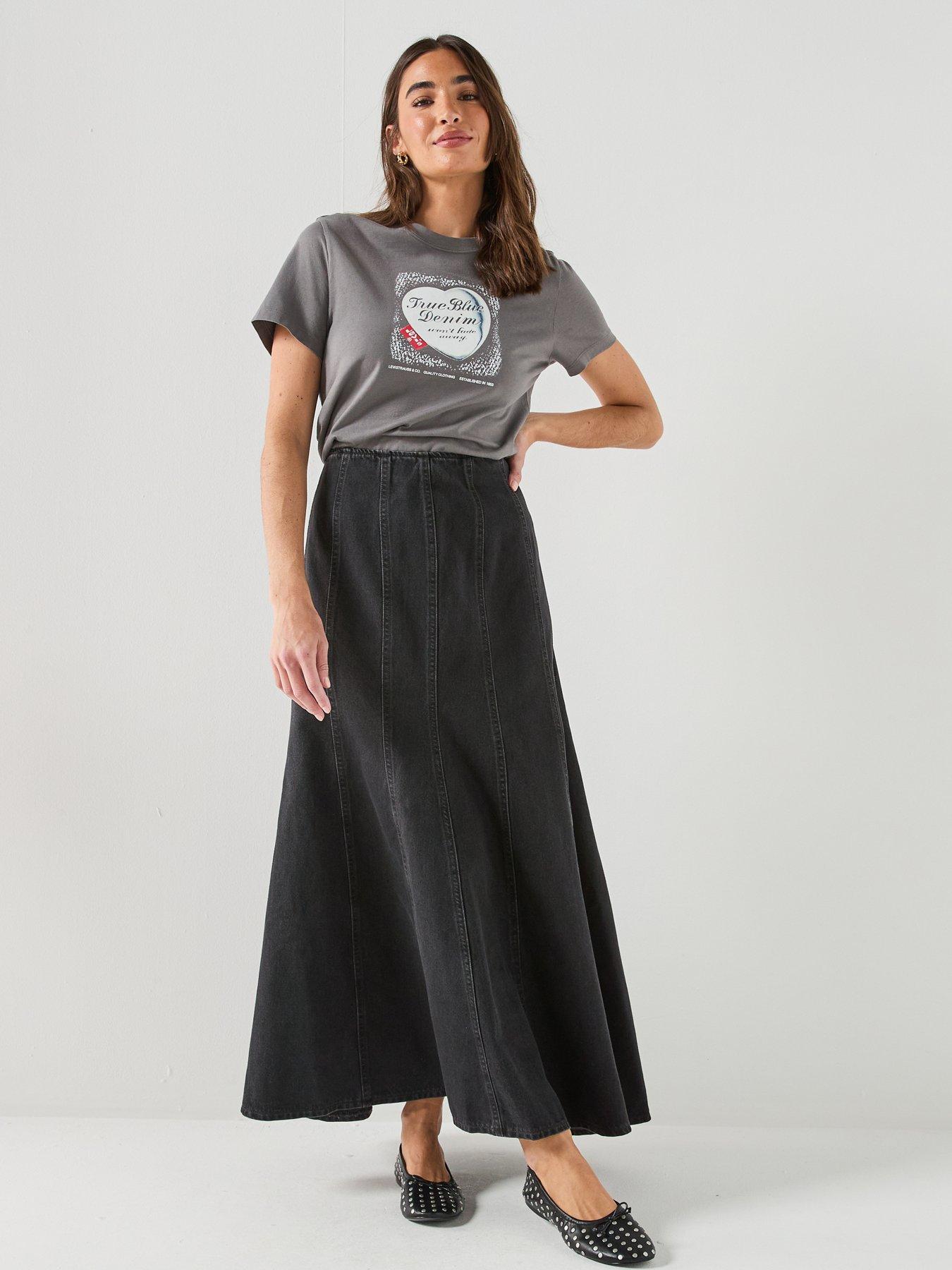 Levi's Seamed Flare Denim Maxi Skirt - Black