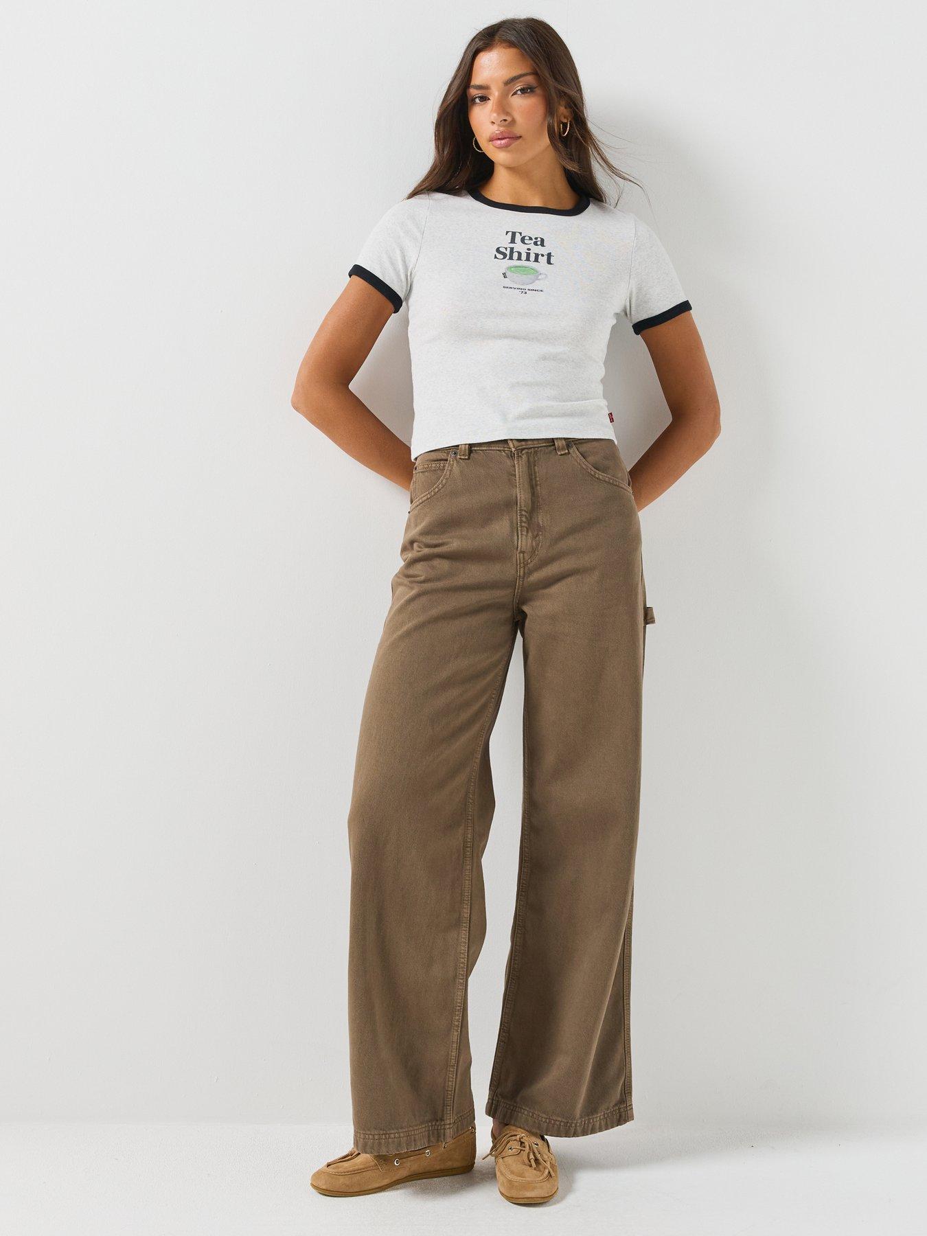 Image 3 of 5 of Levi's Womens Cinch Waist Baggy Carpenter 5 Pocket Jeans - Washed Canteen Gd Clean
