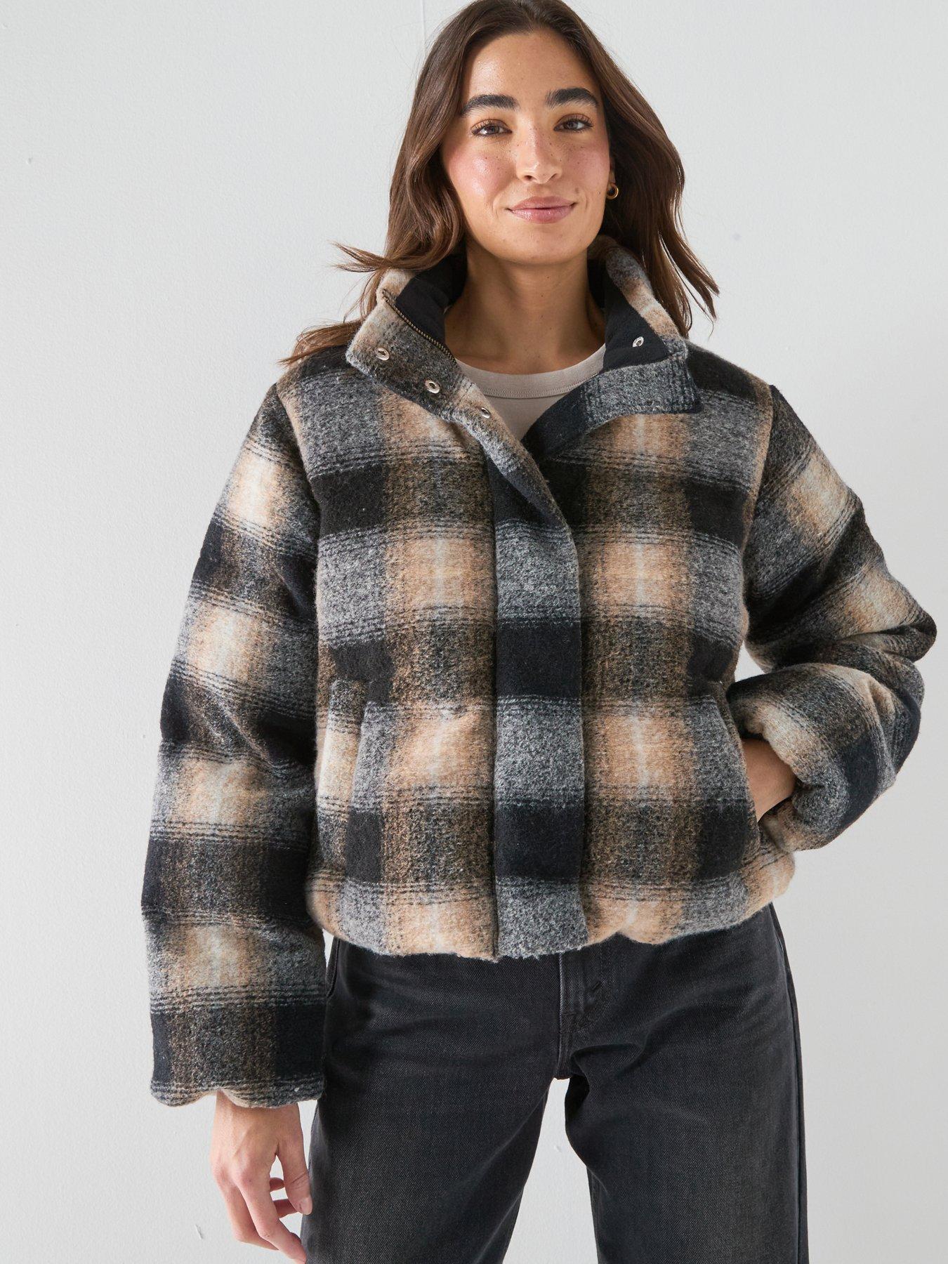 Image 1 of 6 of Levi's Levis Brynn Crop Checked Puffer Jacket - Brown