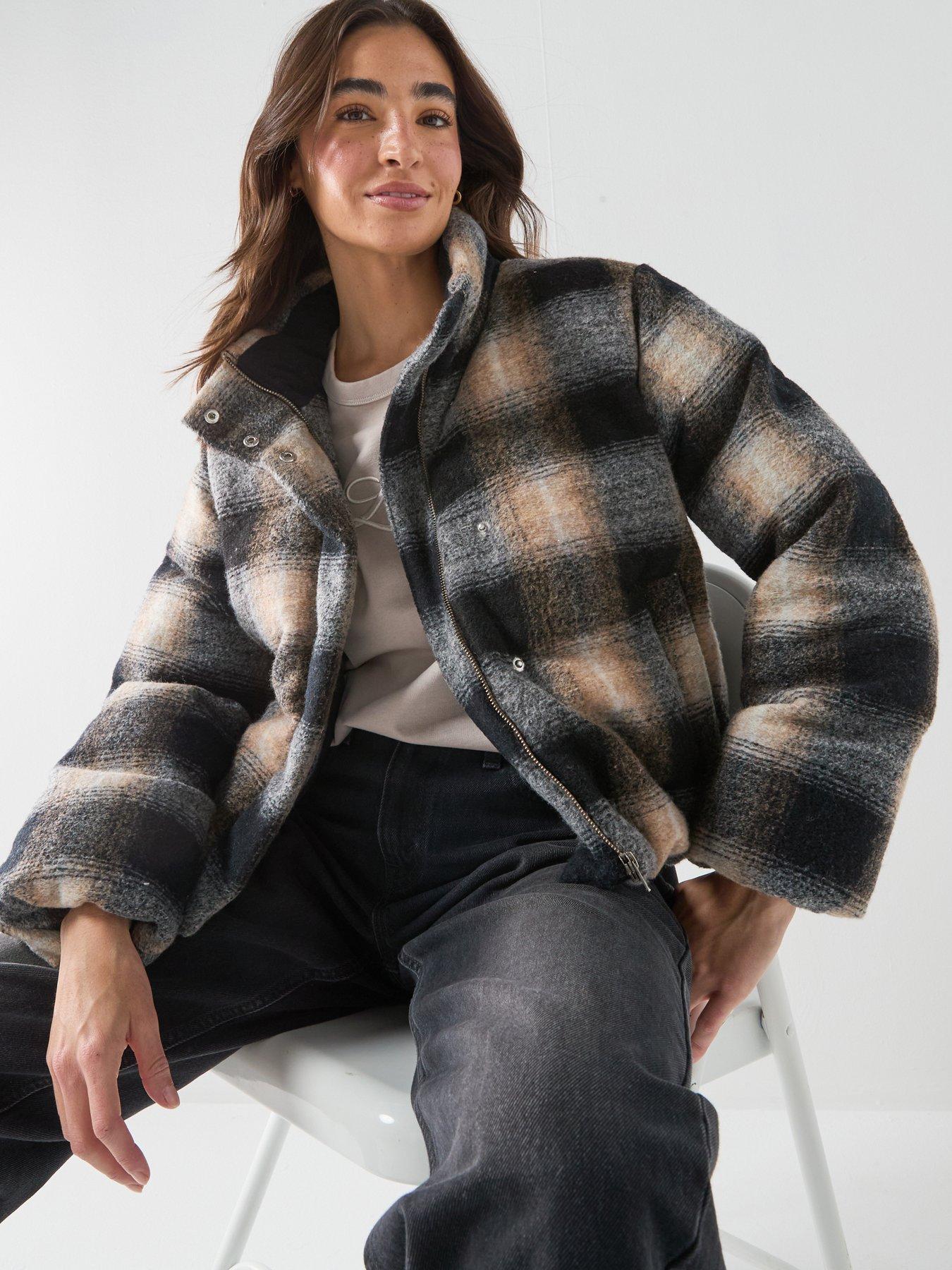 Image 4 of 6 of Levi's Levis Brynn Crop Checked Puffer Jacket - Brown
